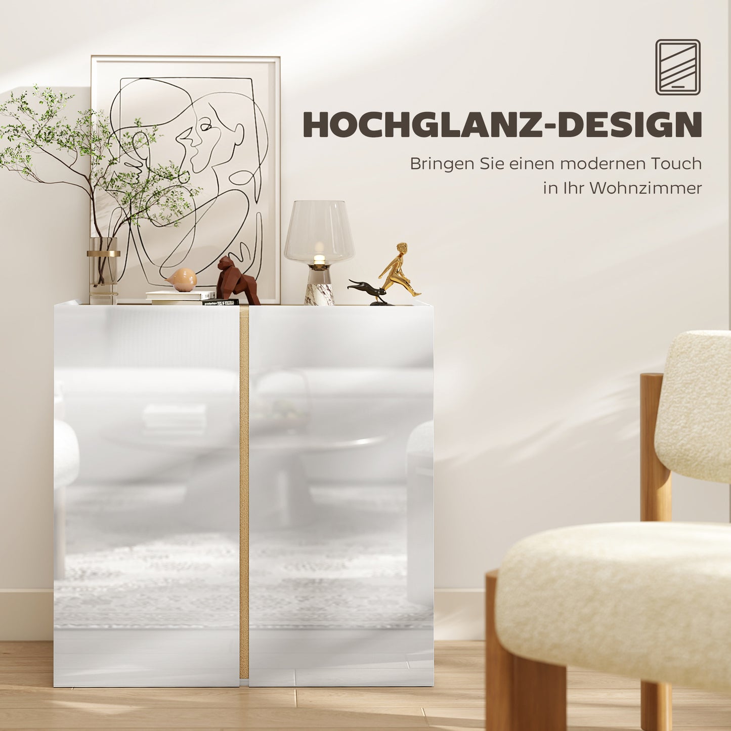 Sideboard with Soft-Close Doors, Adjustable Shelf, White