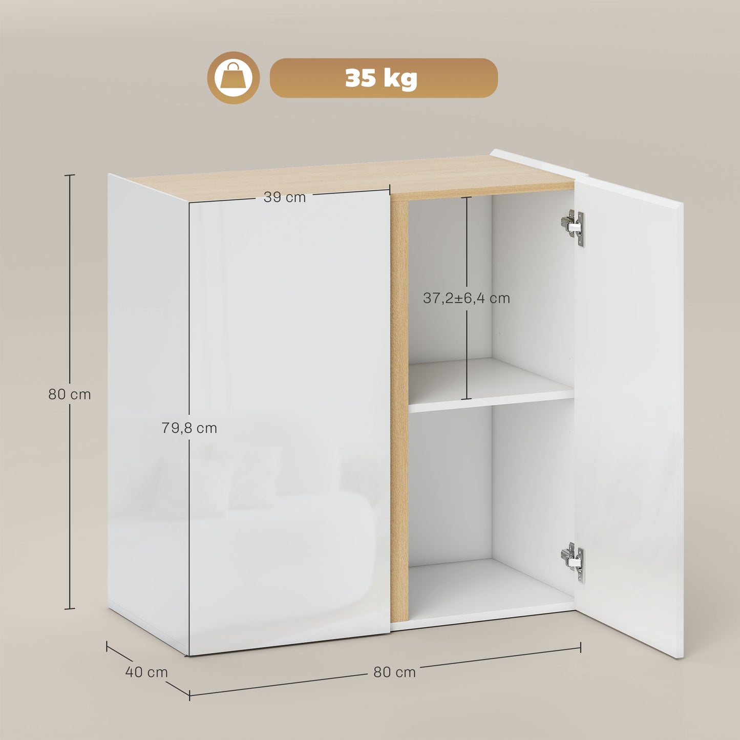 Sideboard with Soft-Close Doors, Adjustable Shelf, White