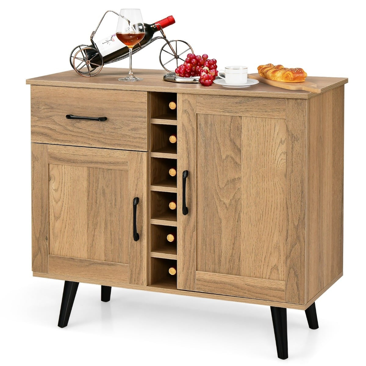 Sideboard with Wine Rack, Drawers, and Adjustable Shelves