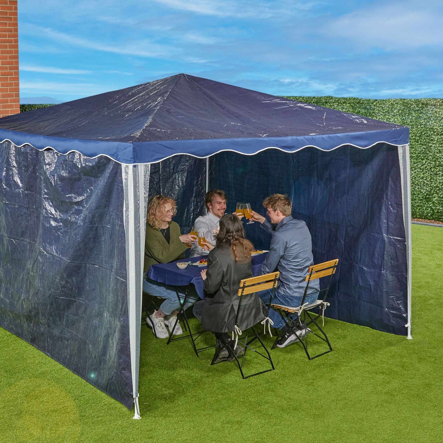 Side panels in dark blue pavilion - set of 3