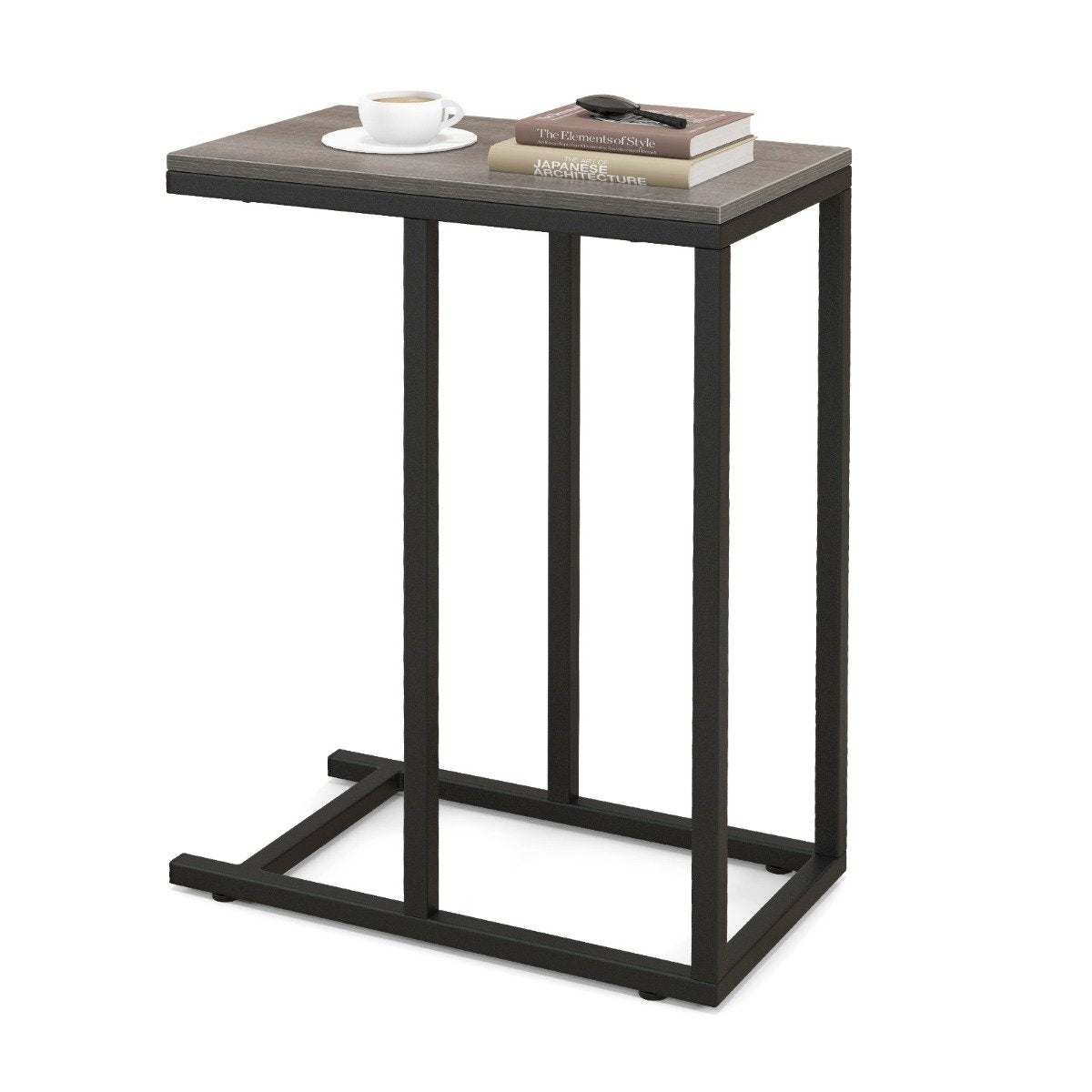 Side table C-shape sofa table with metal frame coffee table for living room gray