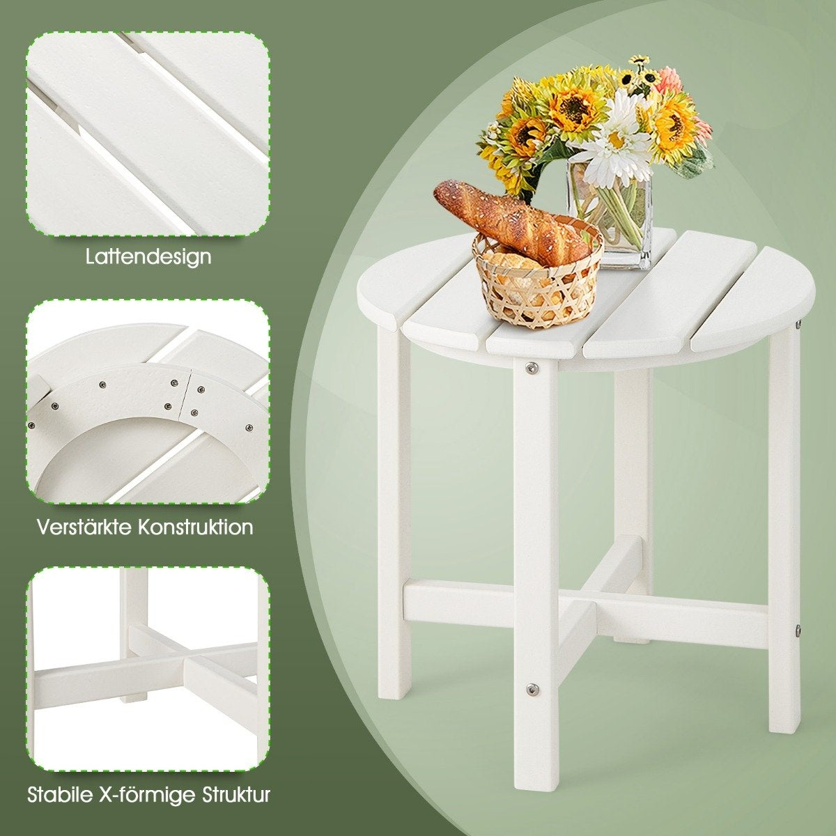 Side table Small garden table made of UV-resistant white plastic