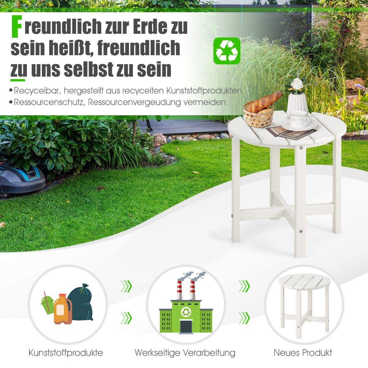 Side table Small garden table made of UV-resistant white plastic
