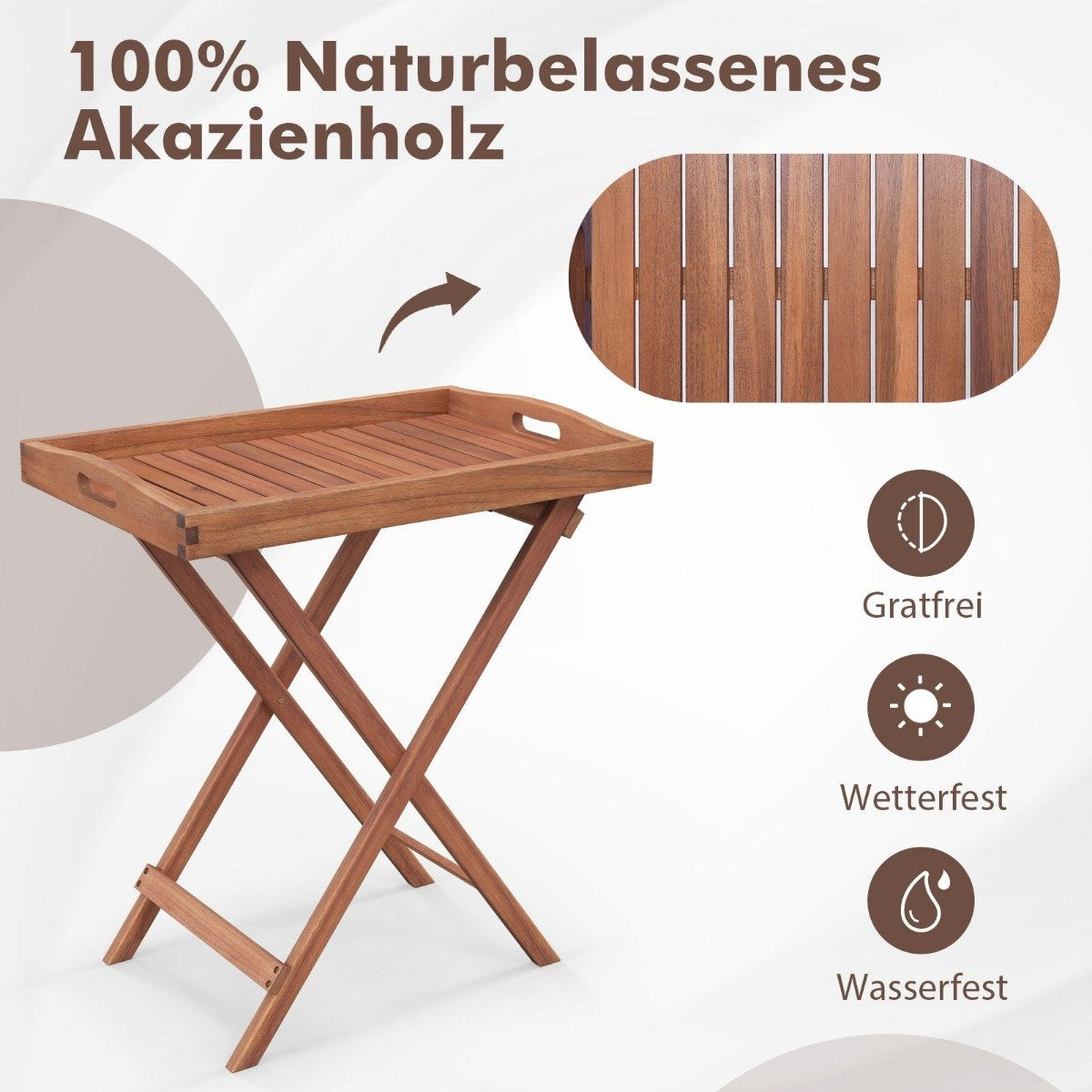 Side table acacia wood garden table small balcony table wooden table with slat table top 68 x 44 x 74 cm natural