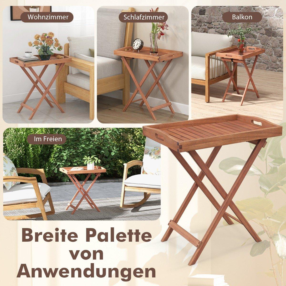 Side table acacia wood garden table small balcony table wooden table with slat table top 68 x 44 x 74 cm natural