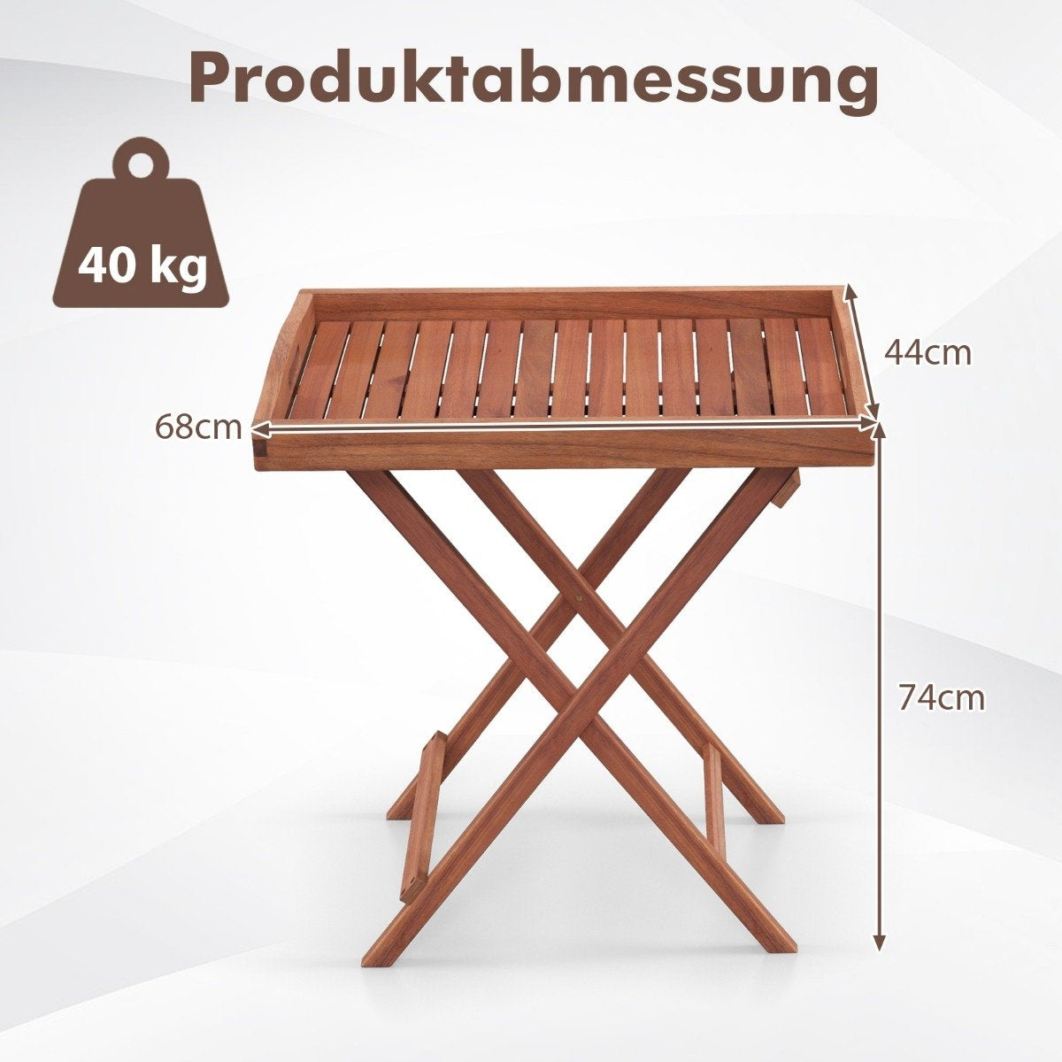 Side table acacia wood garden table small balcony table wooden table with slat table top 68 x 44 x 74 cm natural