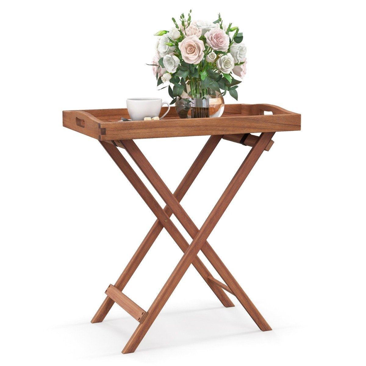 Side table acacia wood garden table small balcony table wooden table with slat table top 68 x 44 x 74 cm natural