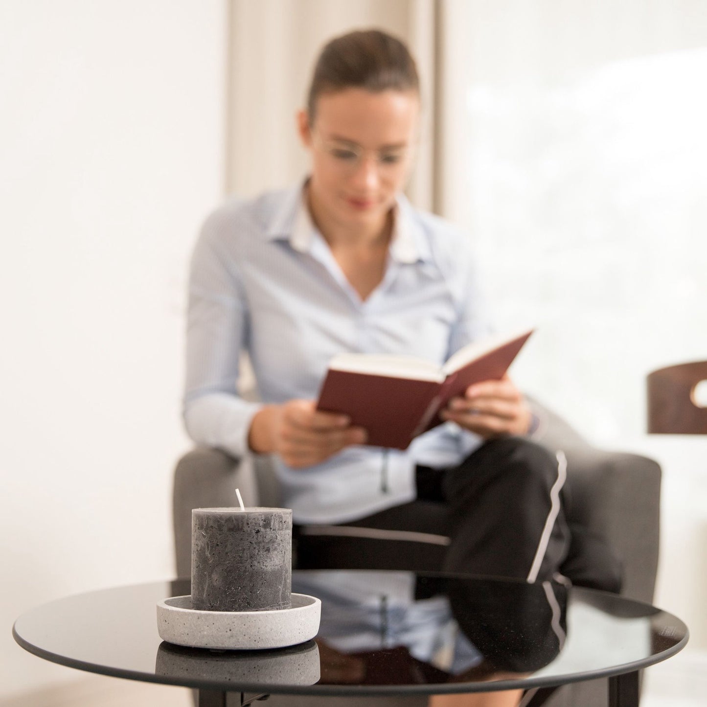 Side table around glass & metal