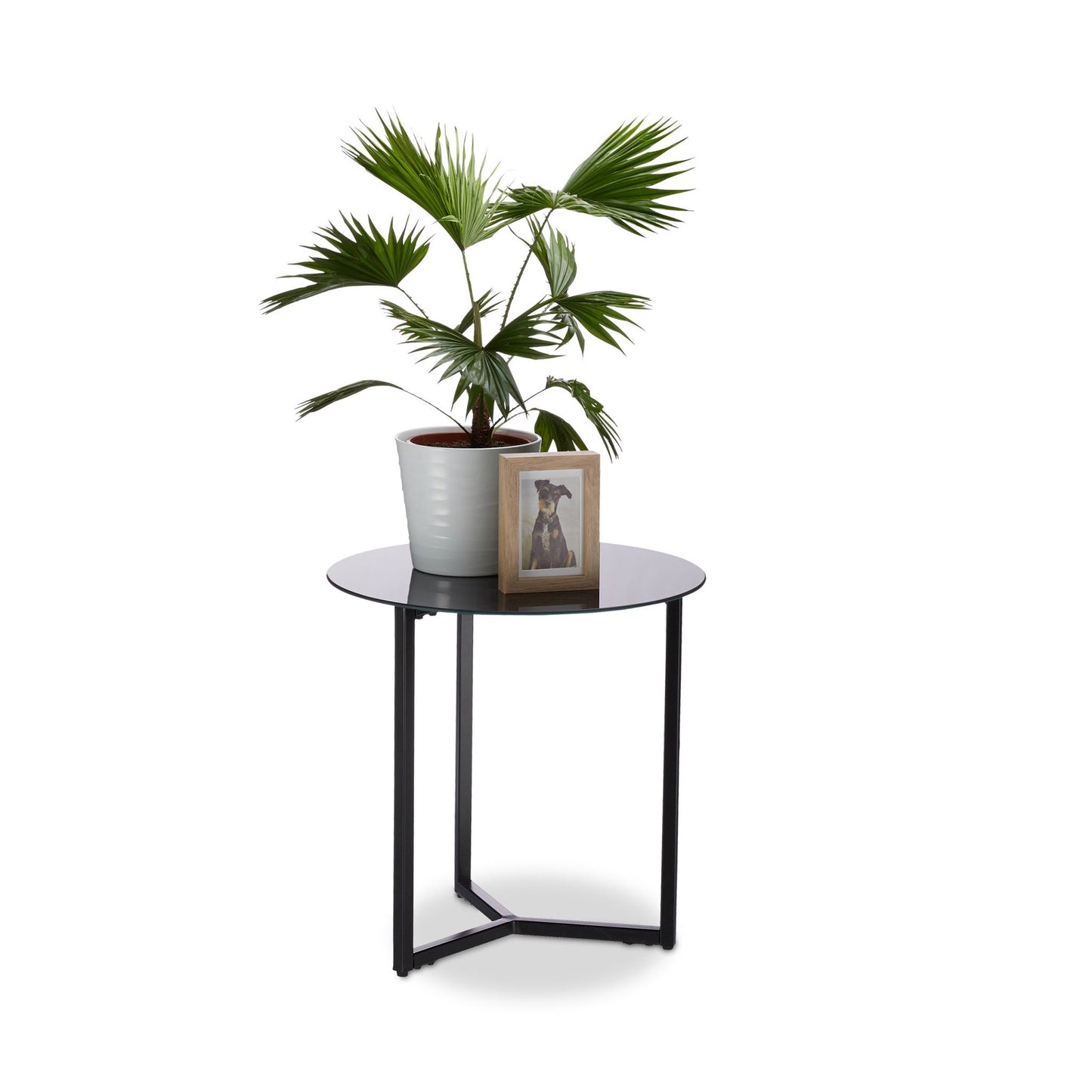 Side table around glass & metal