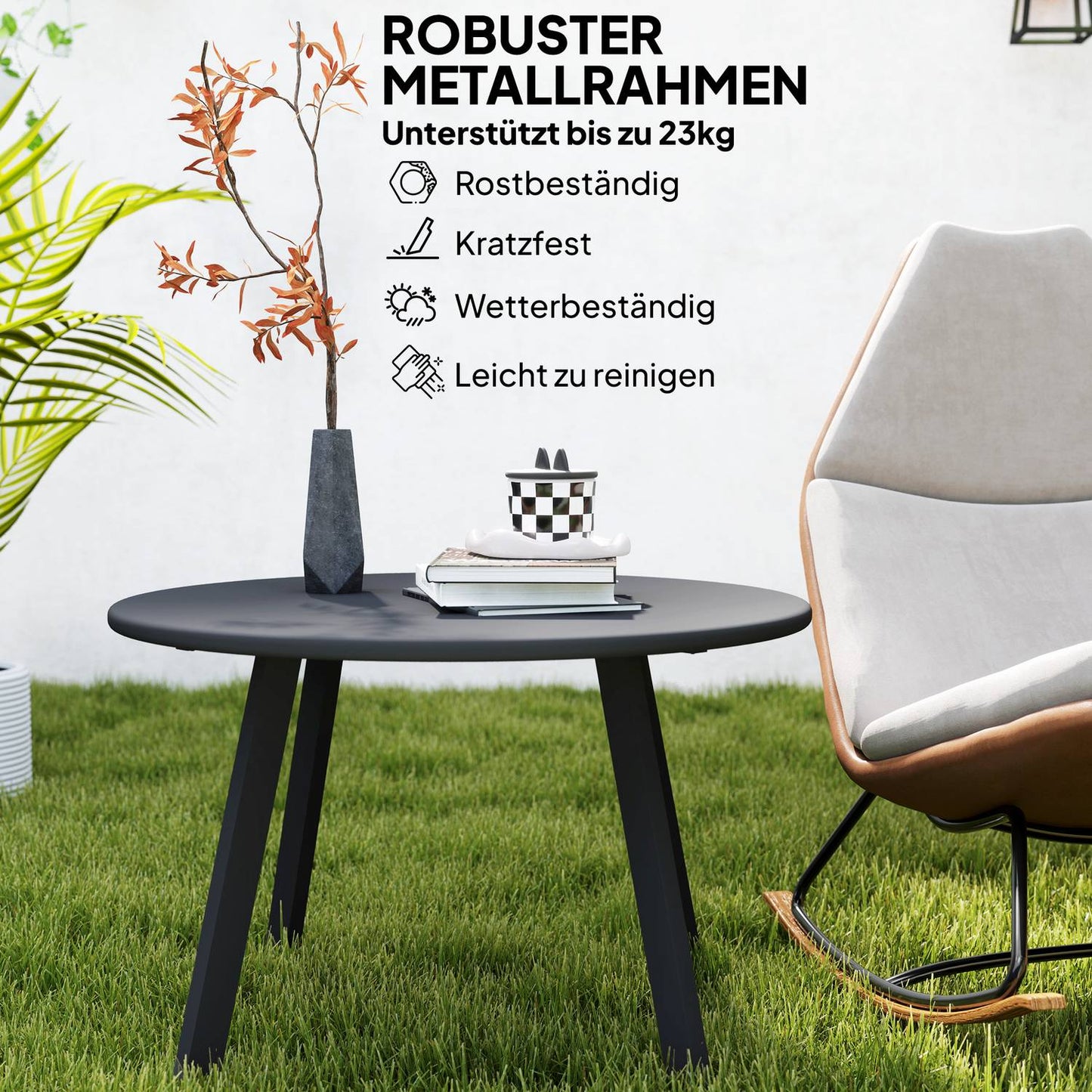 Round metal outdoor table - weather resistant, easy to clean