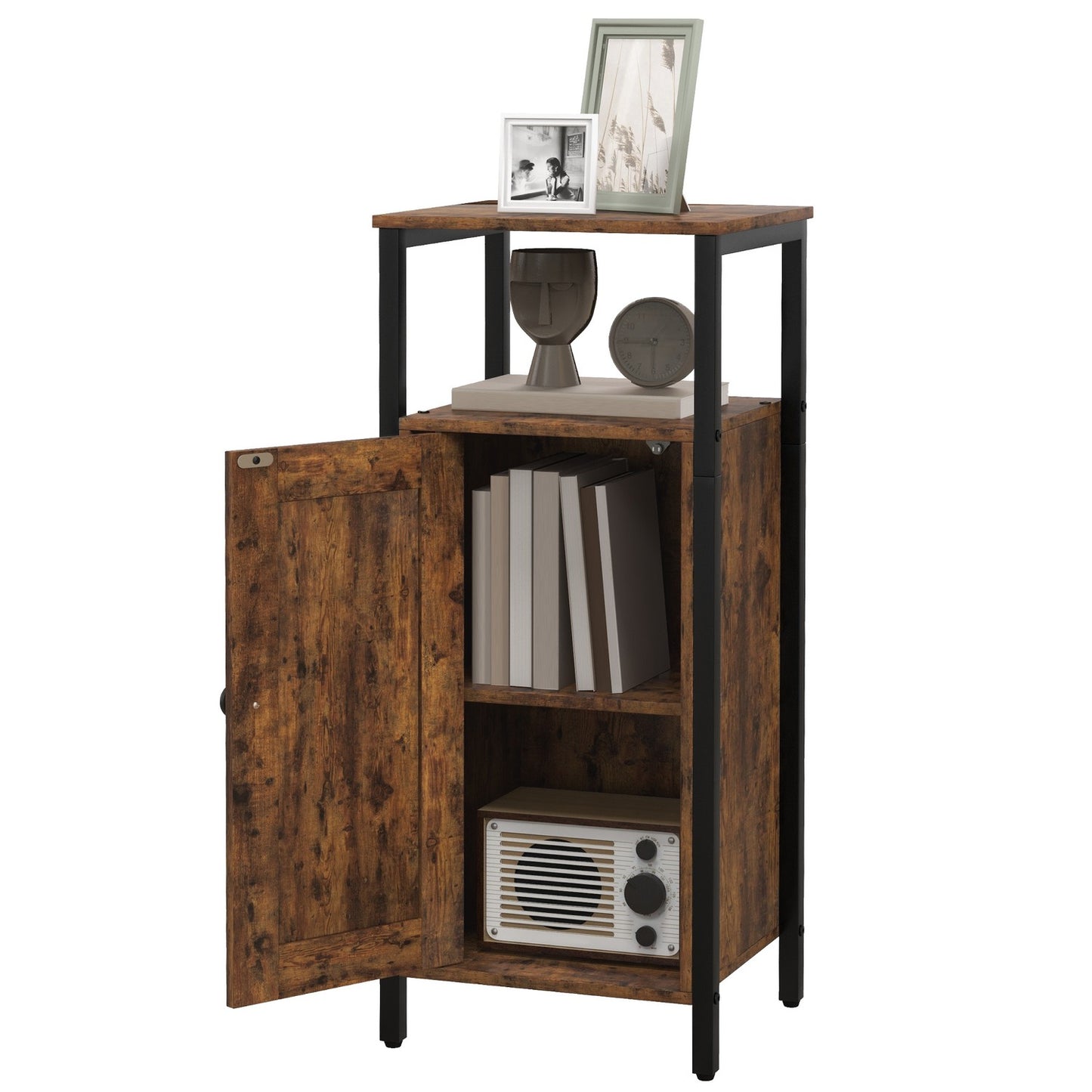 Rustic brown industrial coffee table, adjustable shelf