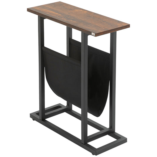 Coffee table with fabric bag & steel frame, dark brown