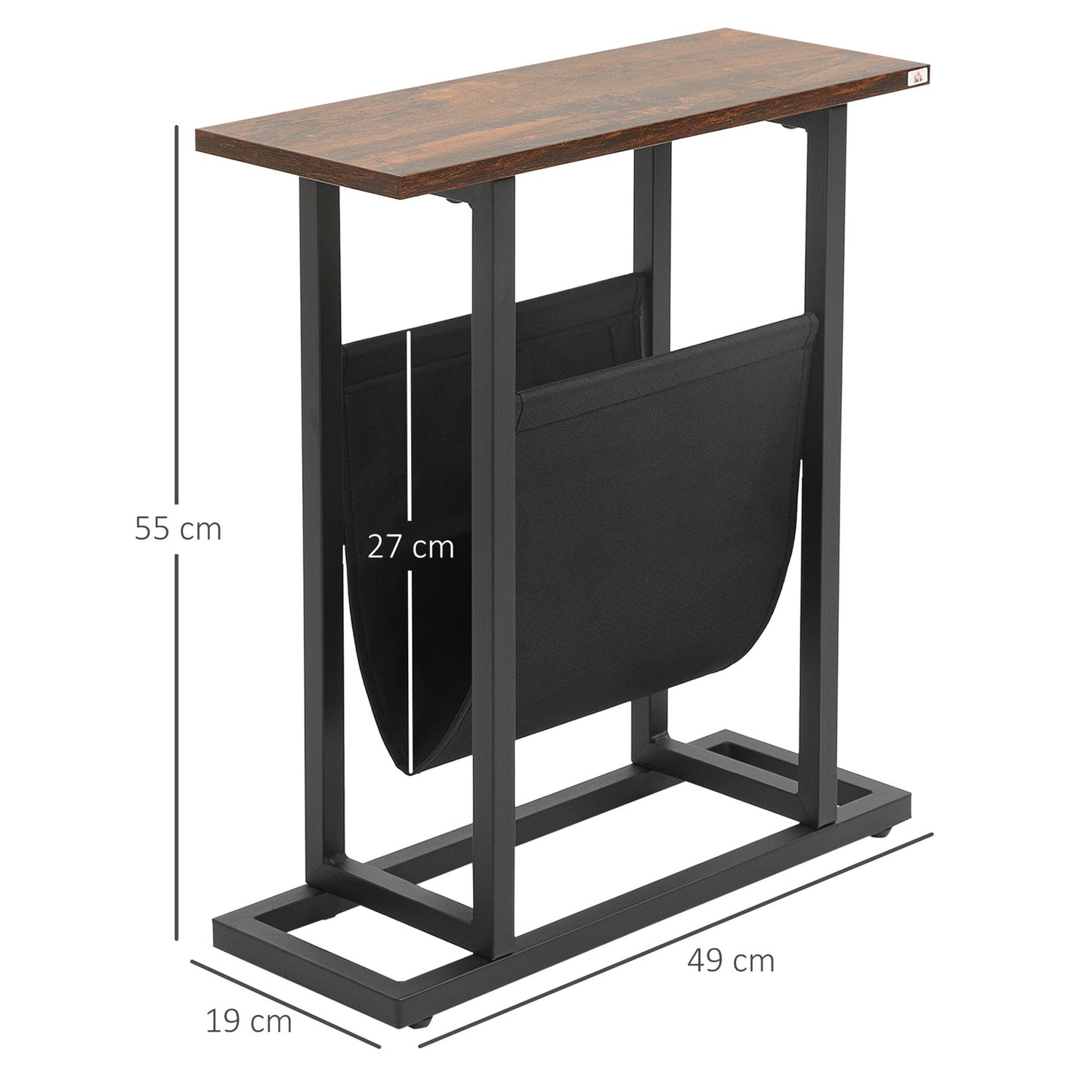 Coffee table with fabric bag & steel frame, dark brown