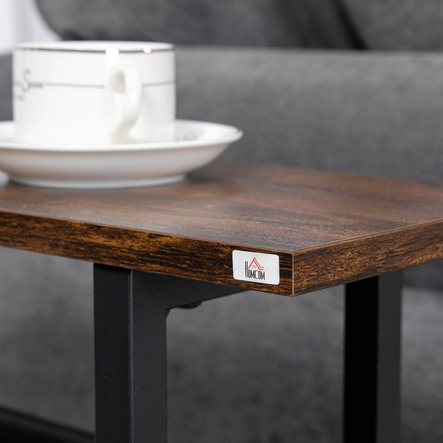 Coffee table with fabric bag & steel frame, dark brown