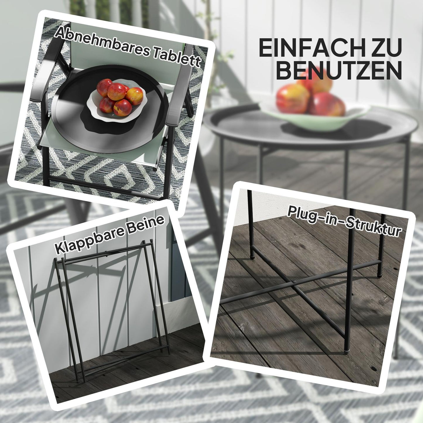 Round black folding table, 46 x 50 cm - indoor/outdoor use