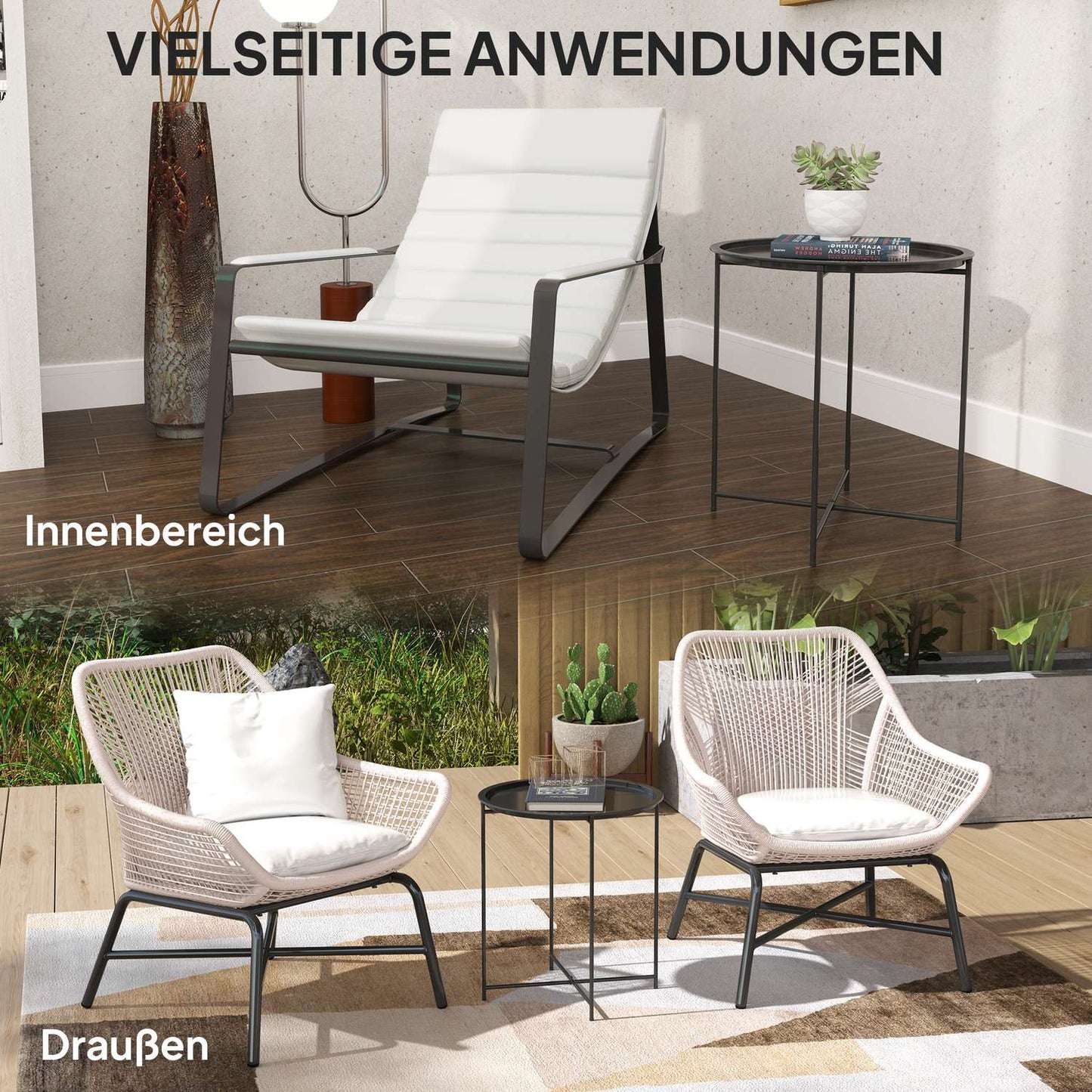 Round black folding table, 46 x 50 cm - indoor/outdoor use