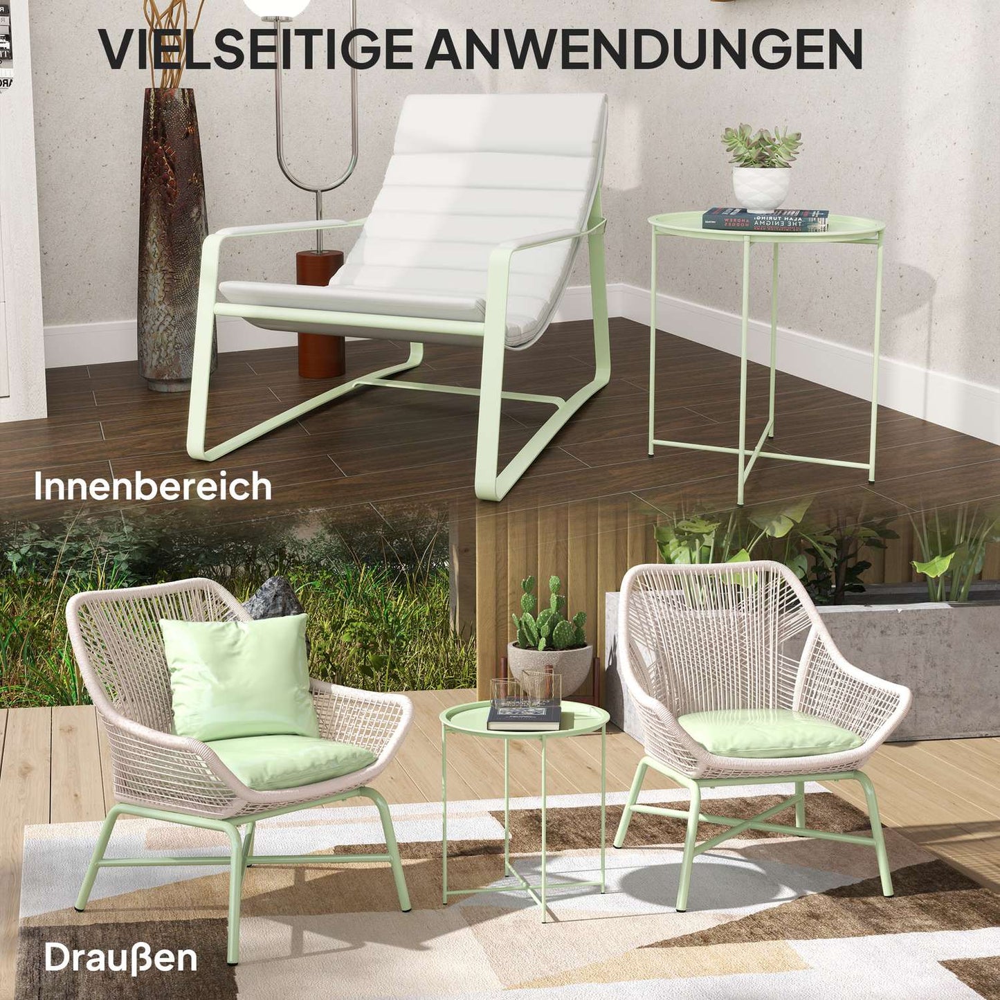 Round folding garden table - weatherproof & green, 46x50 cm