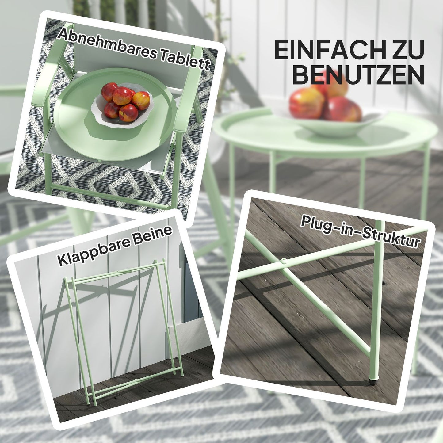 Round folding garden table - weatherproof & green, 46x50 cm