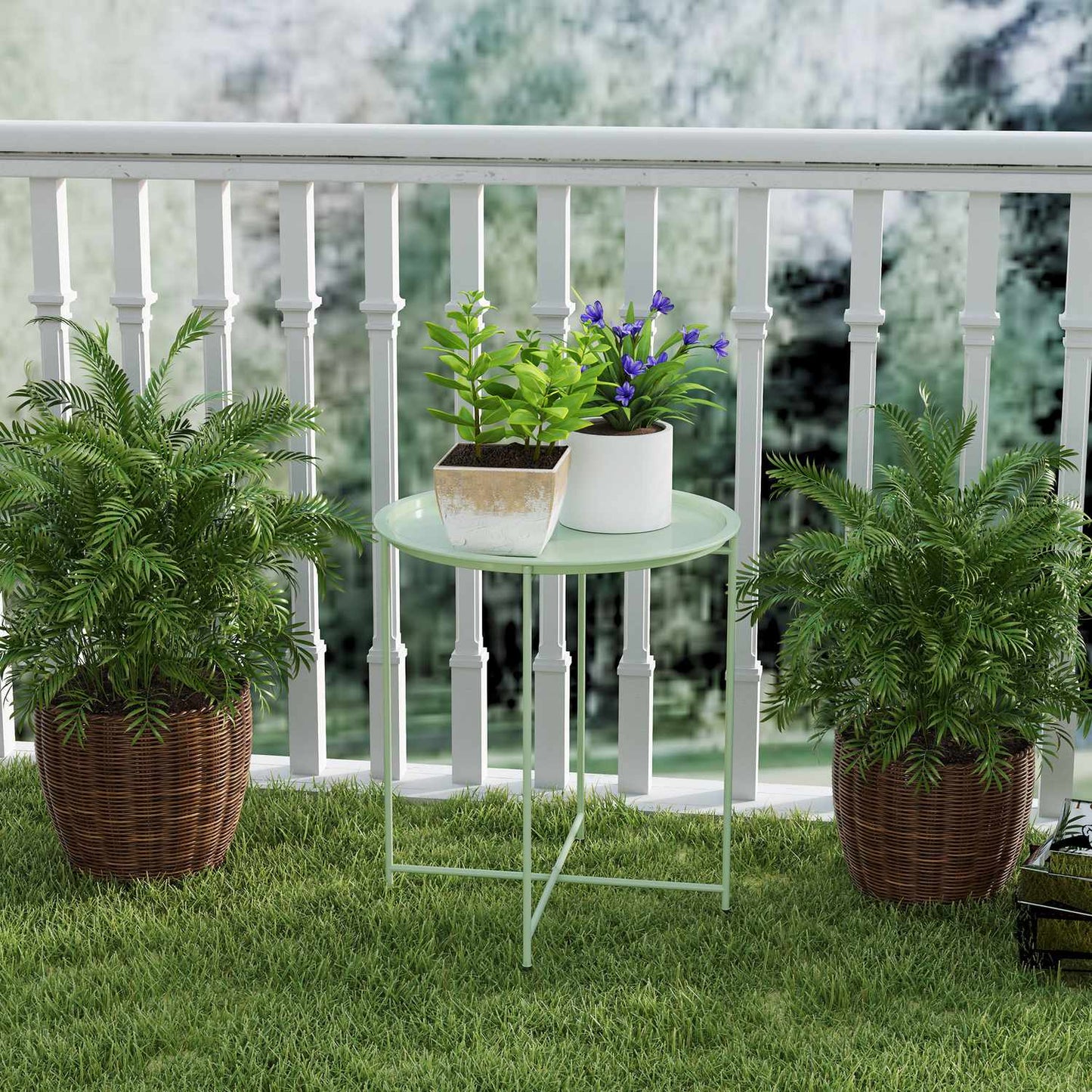 Round folding garden table - weatherproof & green, 46x50 cm