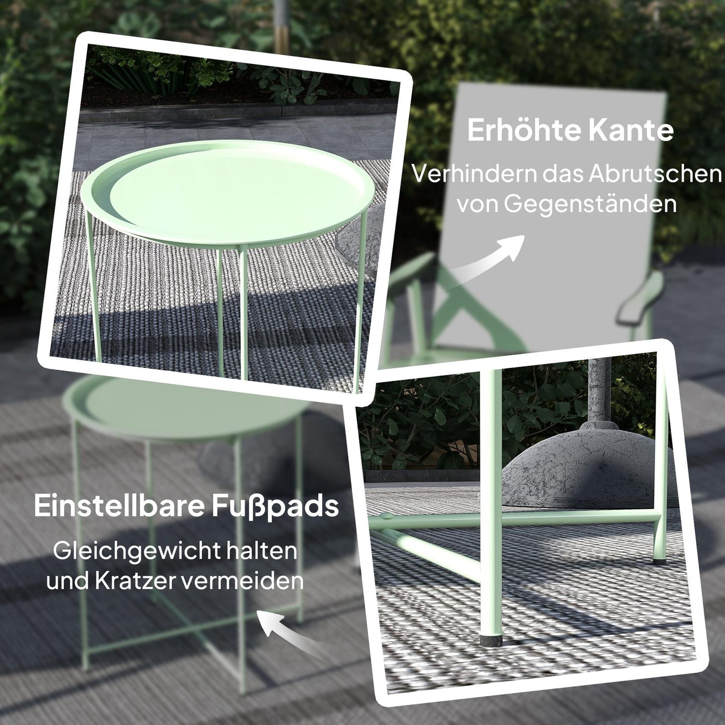 Round folding garden table - weatherproof & green, 46x50 cm