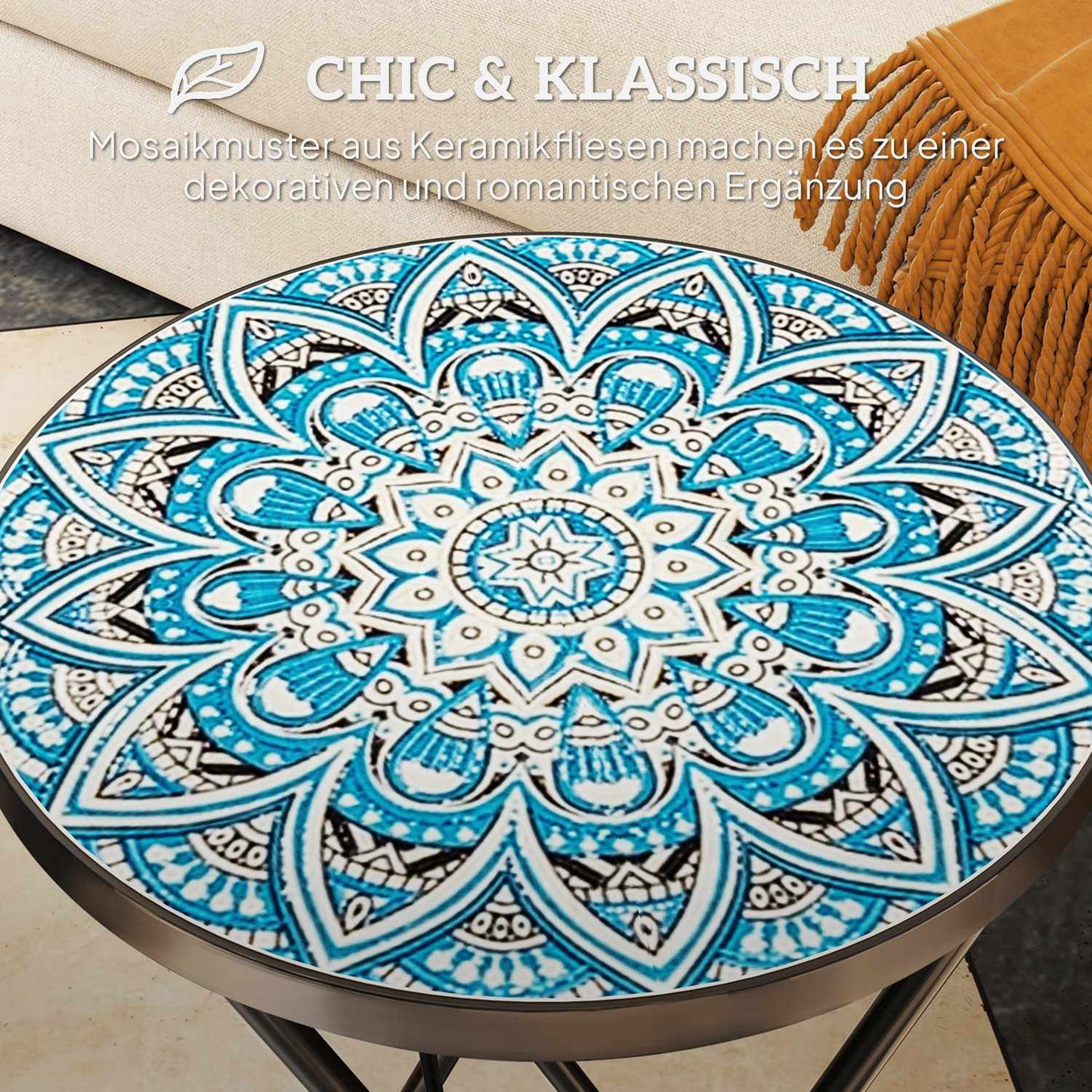 Blue Mosaic Folding Metal Table, Weather Resistant - Indoor/Outdoor