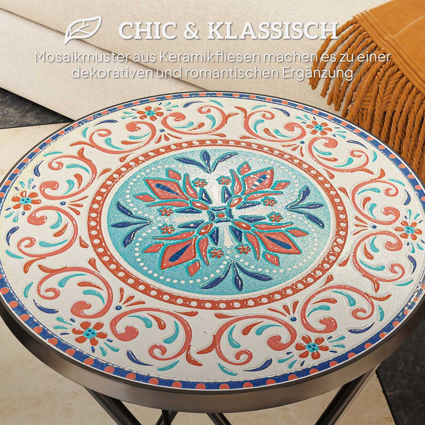 Folding outdoor metal garden table - Mosaic board, weatherproof
