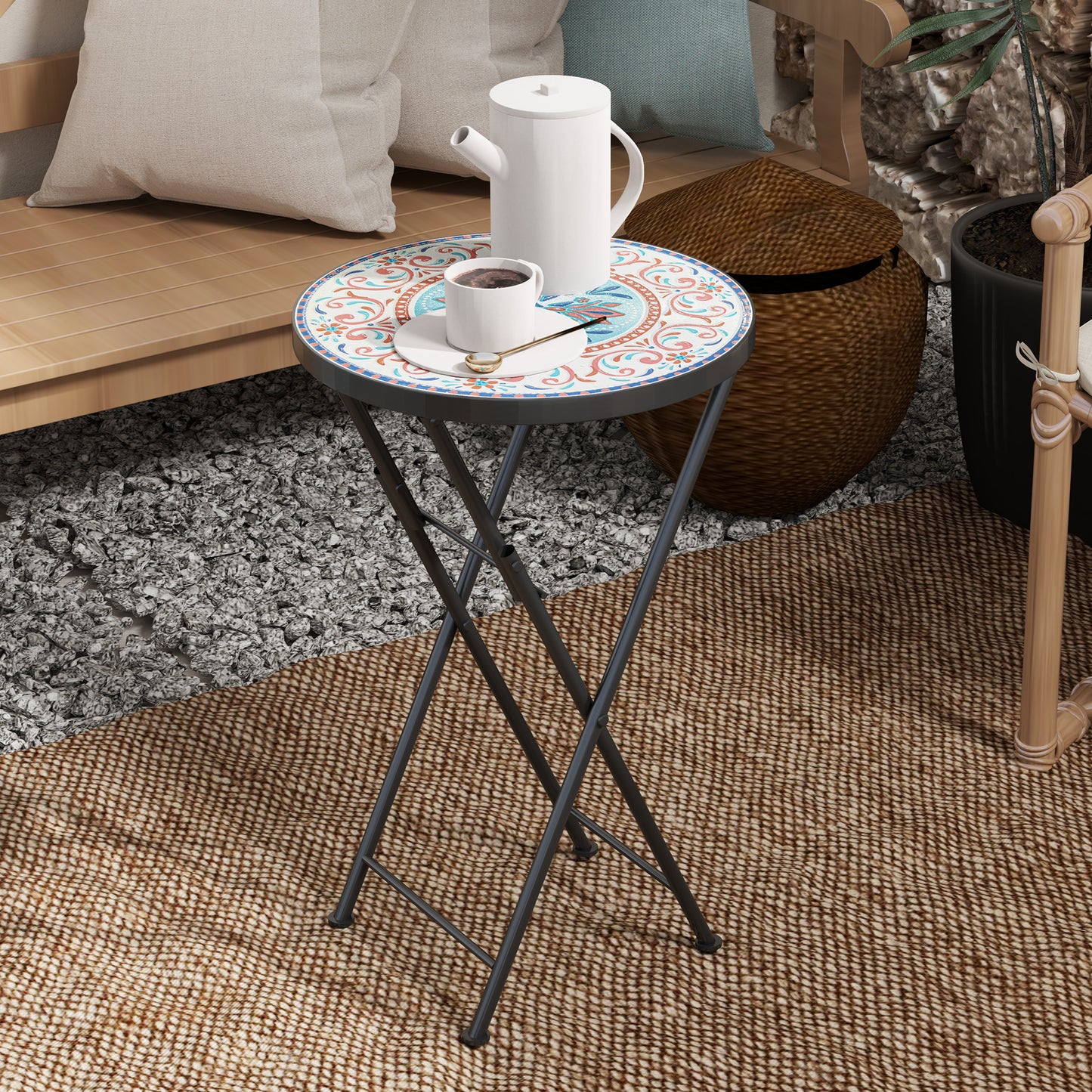 Folding outdoor metal garden table - Mosaic board, weatherproof
