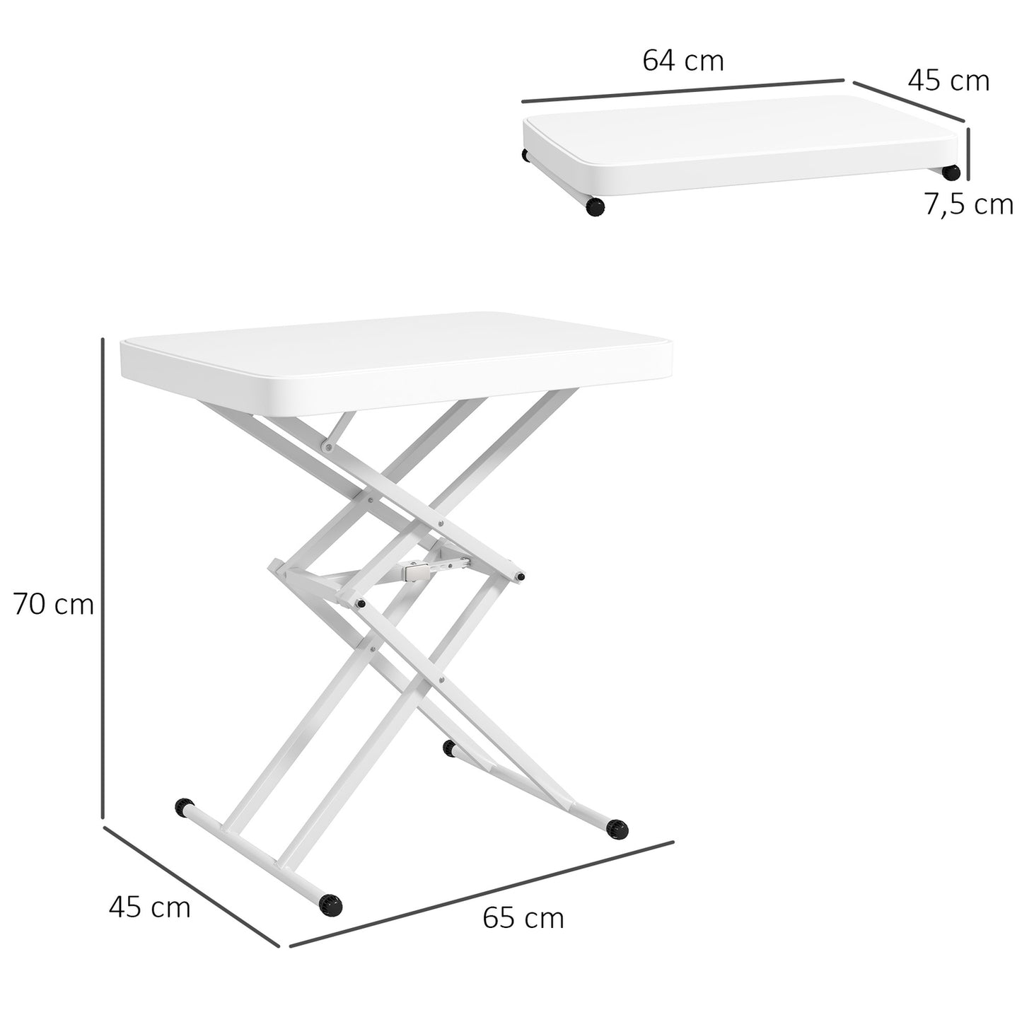 Adjustable outdoor garden table - plastic, folding, white