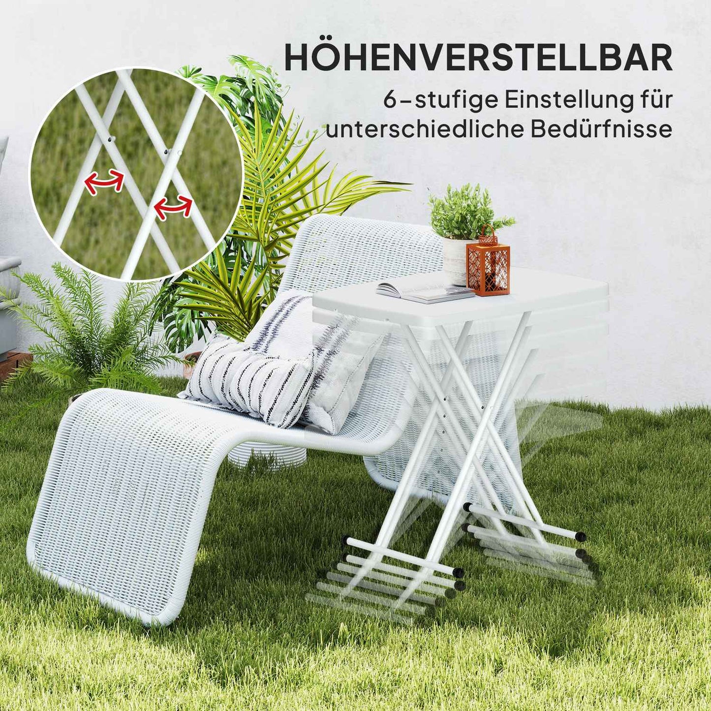 Height-adjustable folding plastic garden table - Outdoor/indoor use