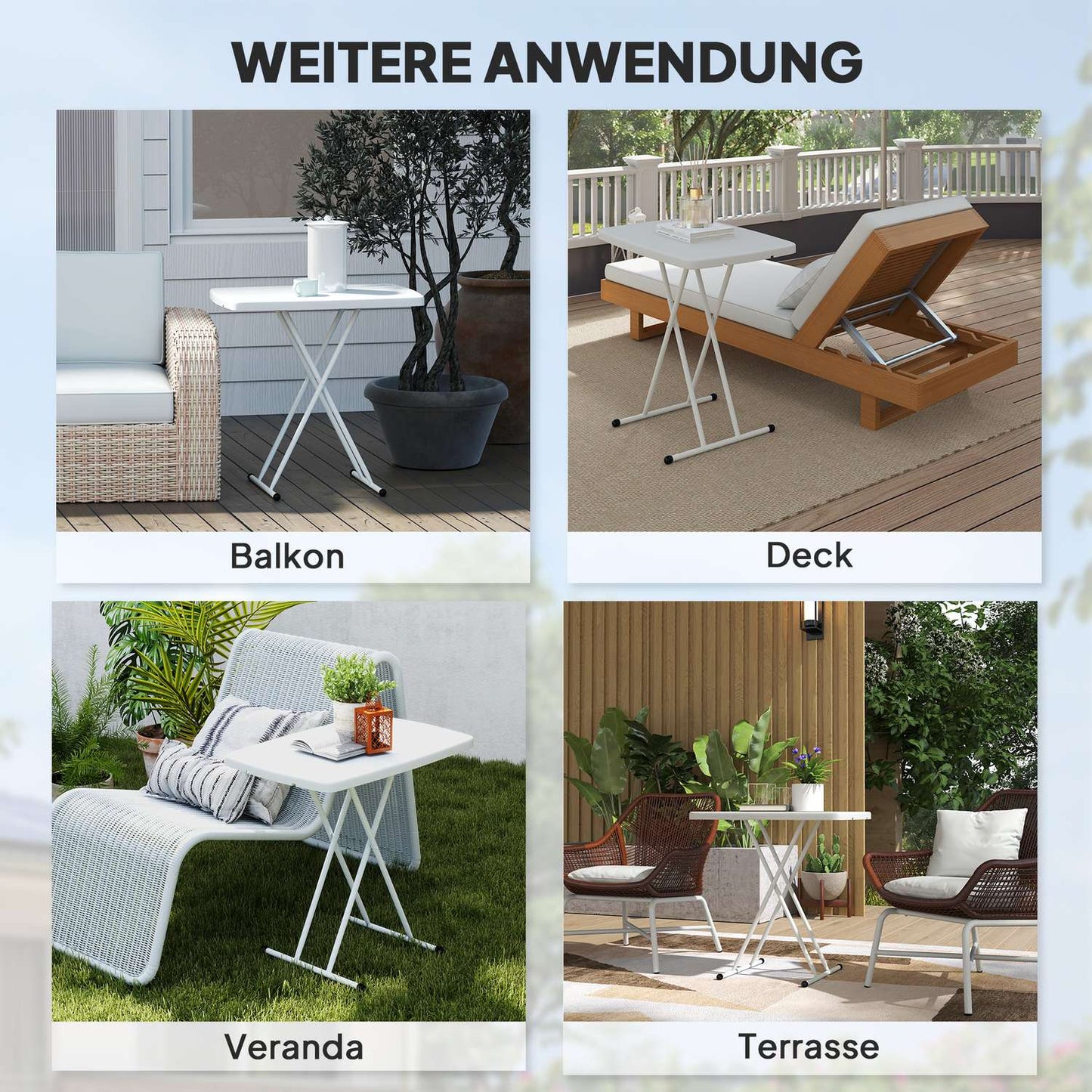 Height-adjustable folding plastic garden table - Outdoor/indoor use