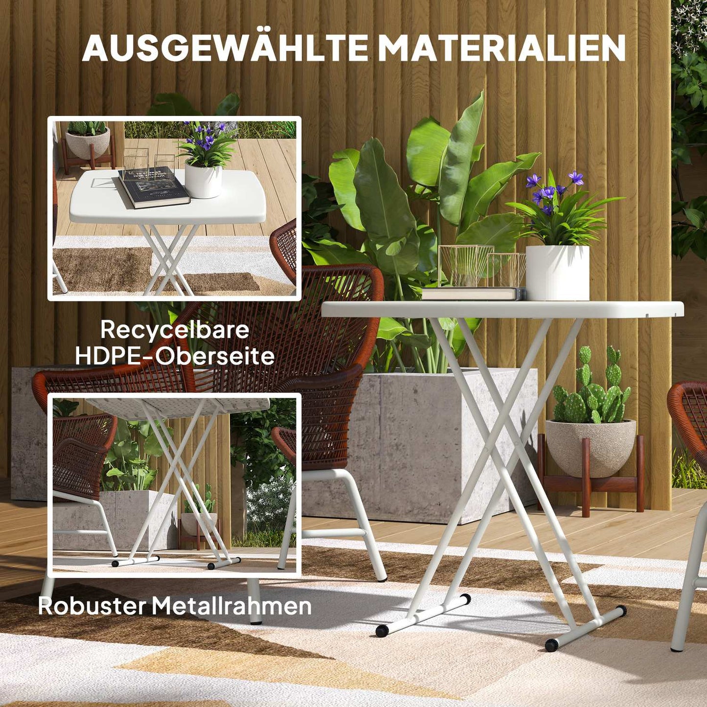 Height-adjustable folding plastic garden table - Outdoor/indoor use