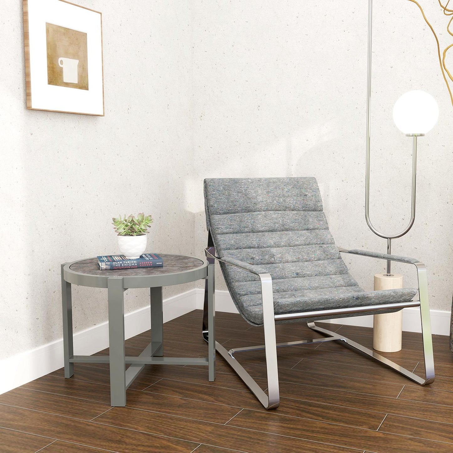 Round weatherproof aluminum table, marble look – grey