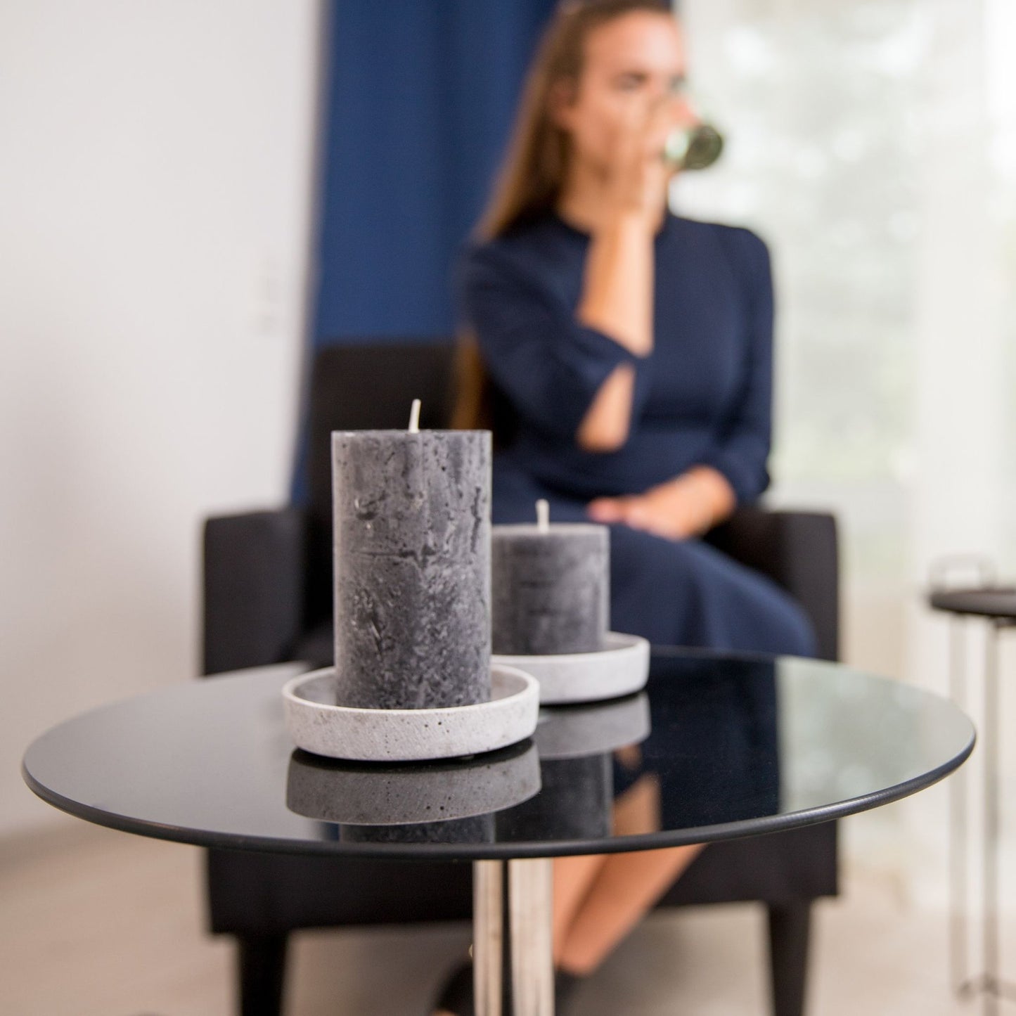Side table in glass and stainless steel