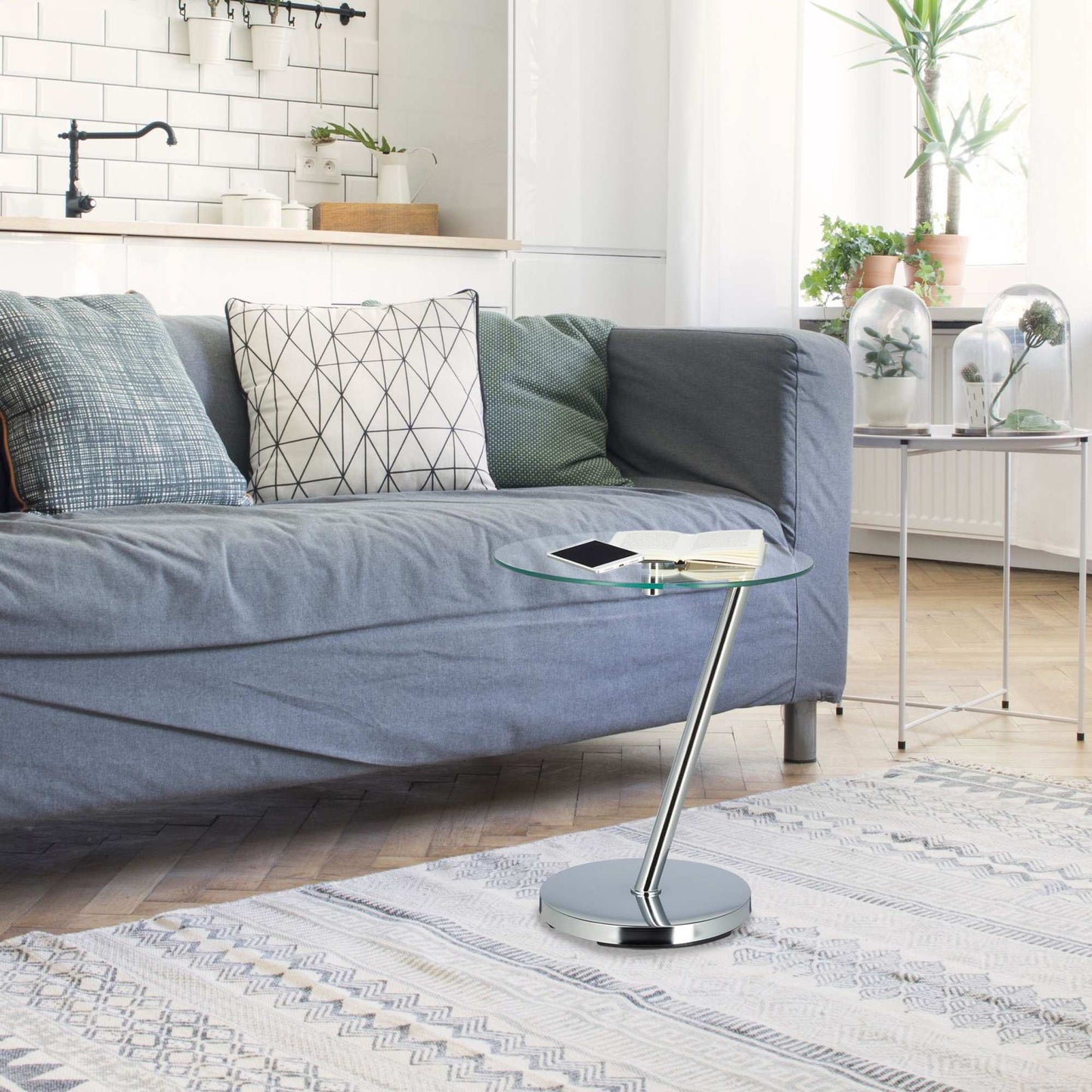 Side table in glass & metal