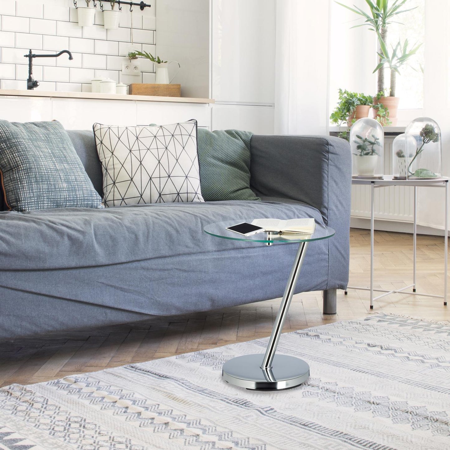 Side table in glass & metal