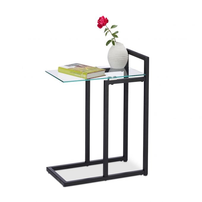 Side table in metal and glass