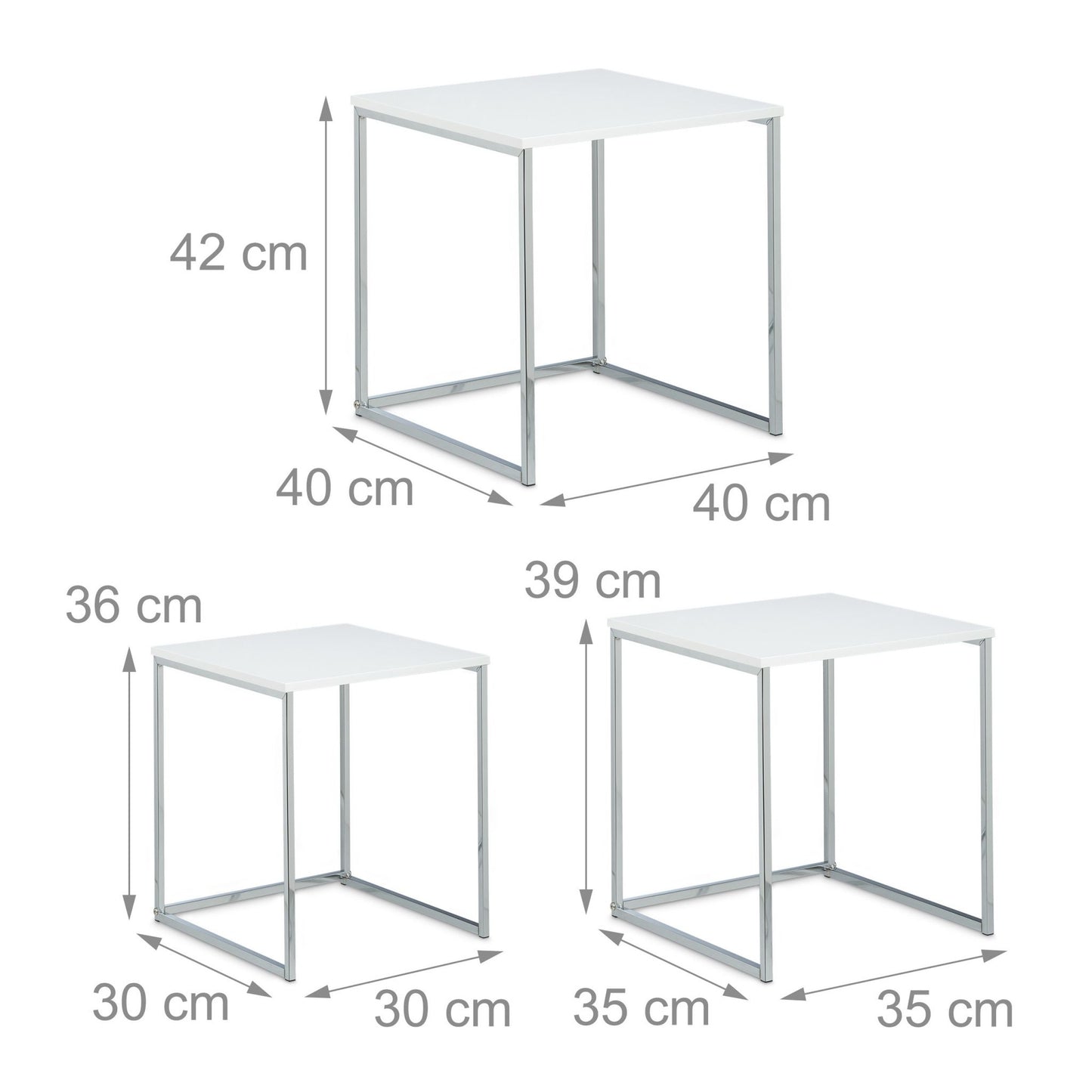 Side table in set of 3 with metal legs