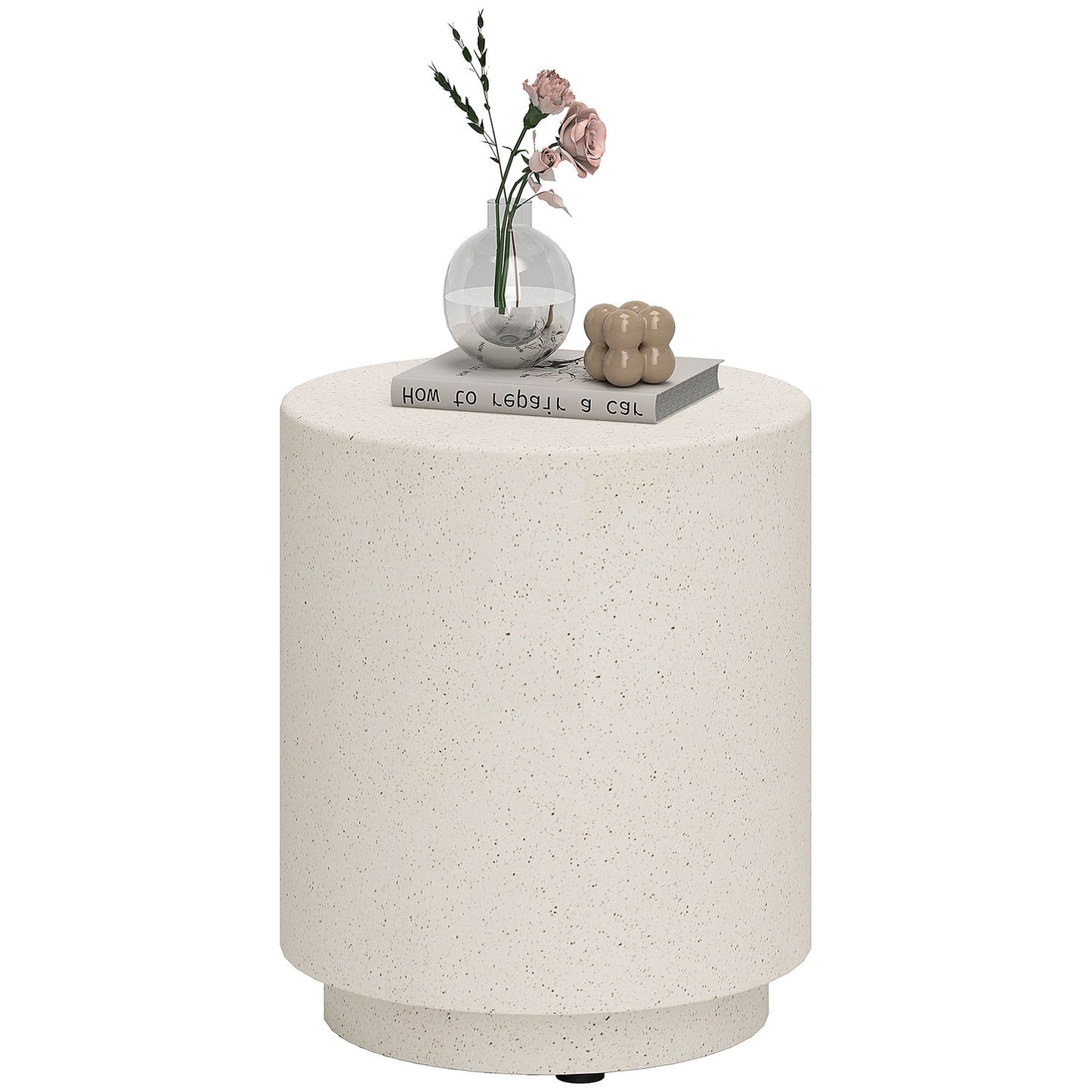 Creme White Stone-Look Coffee Table, Ø37 x 43 cm