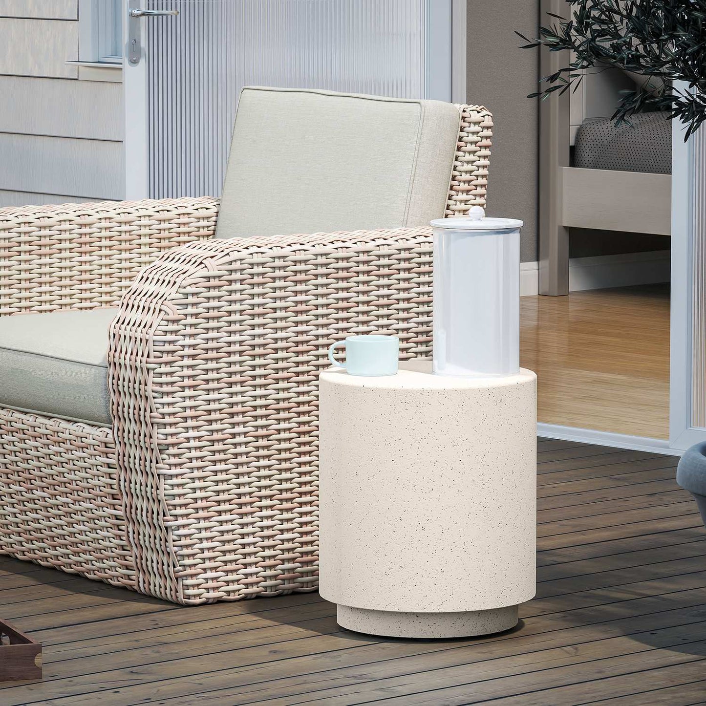 Creme White Stone-Look Coffee Table, Ø37 x 43 cm