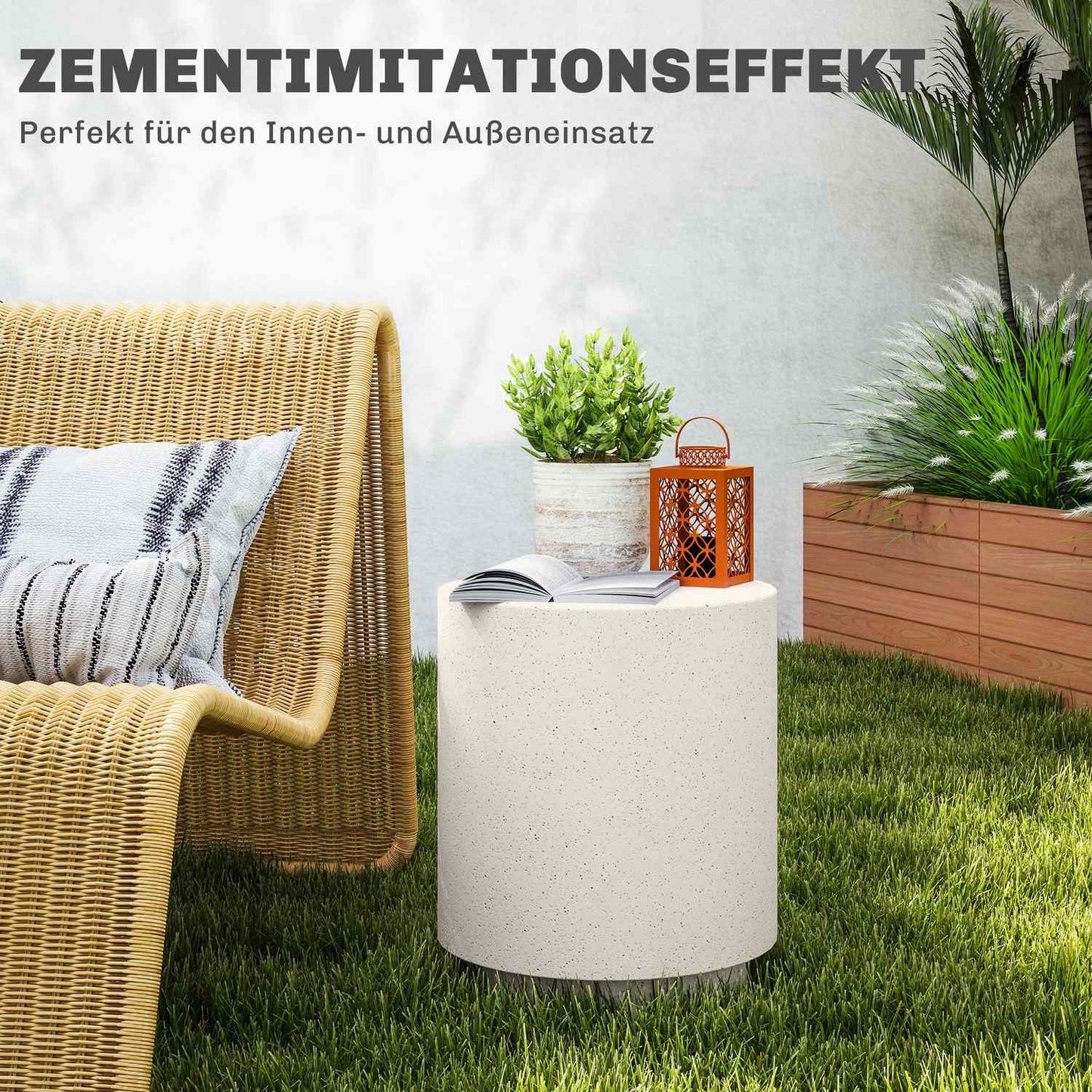 Creme White Stone-Look Coffee Table, Ø37 x 43 cm