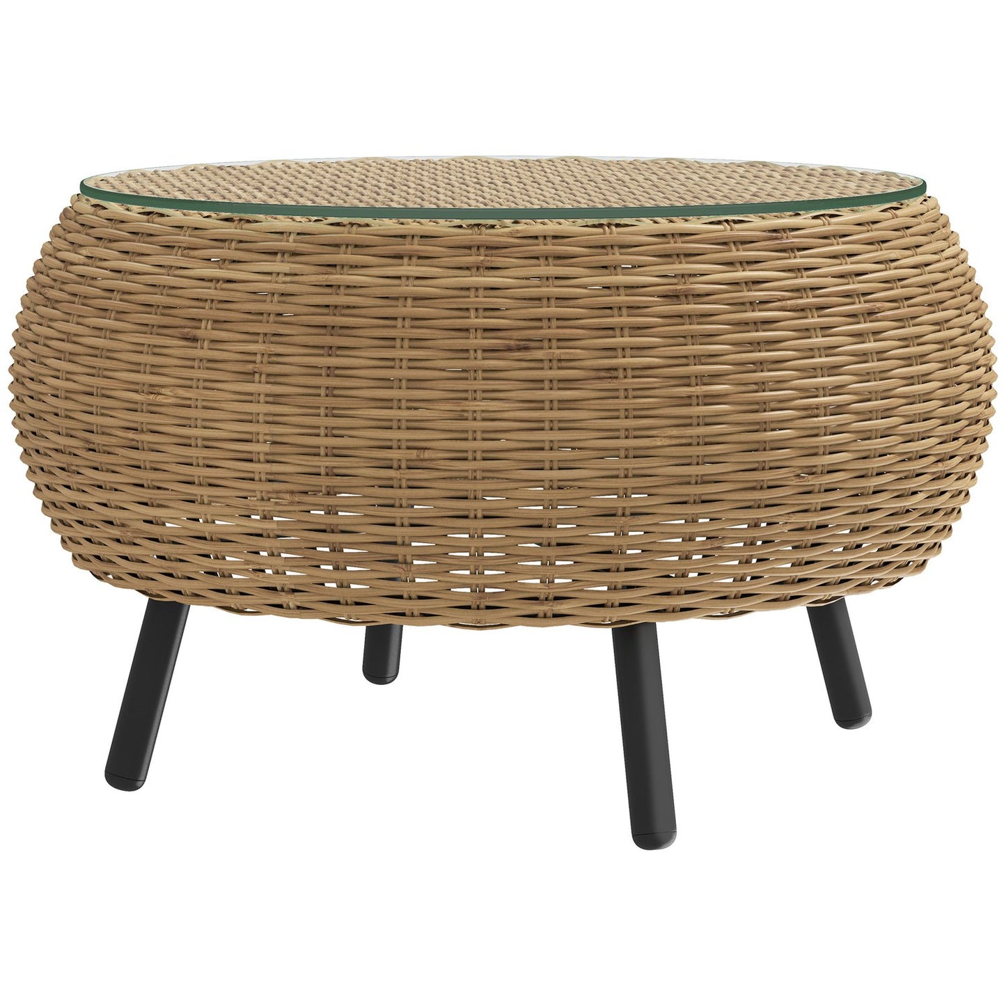 Round coffee table in poly rattan with glass top - Ø75 x 42 cm