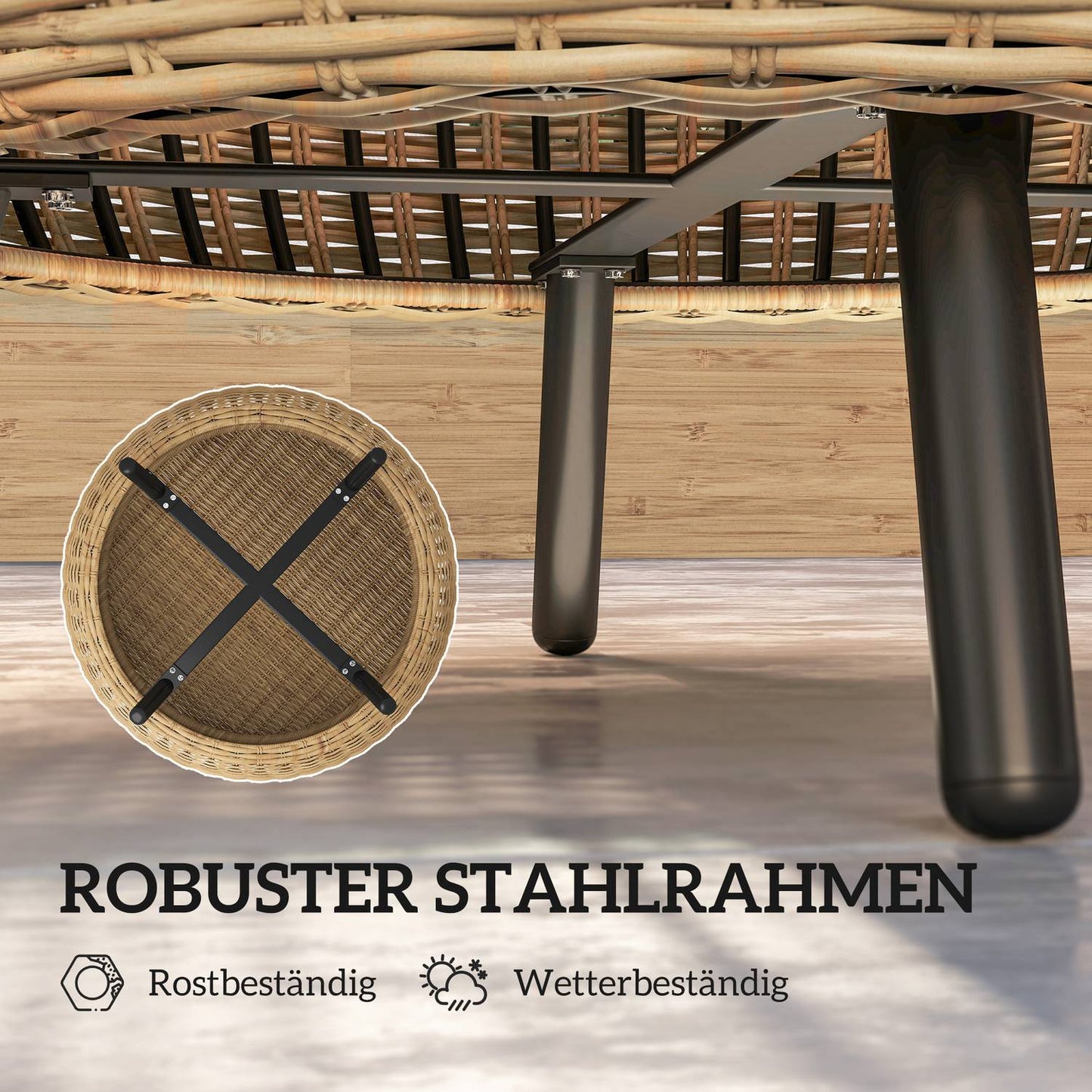 Round coffee table in poly rattan with glass top - Ø75 x 42 cm