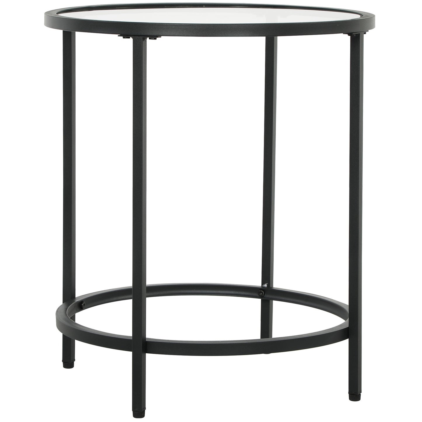 Black round side table - Glass top, metal frame, Ø48 x 54.7 cm