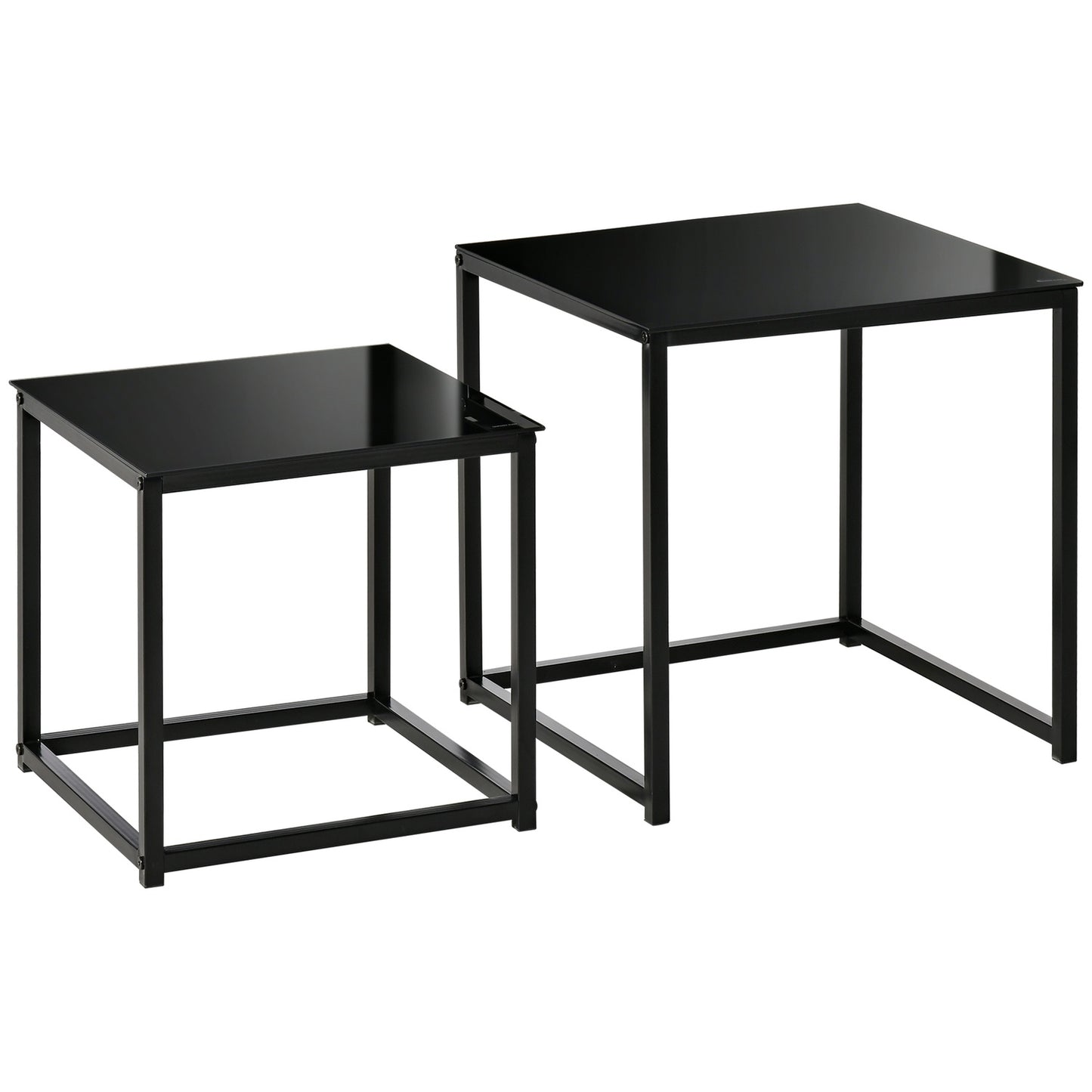 Black nesting coffee table set - Glass top, steel frame