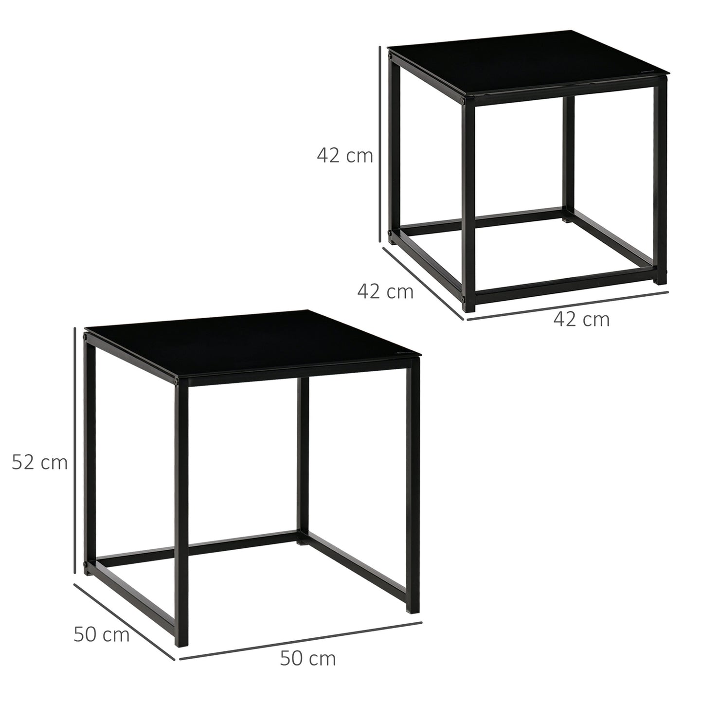 Black nesting coffee table set - Glass top, steel frame