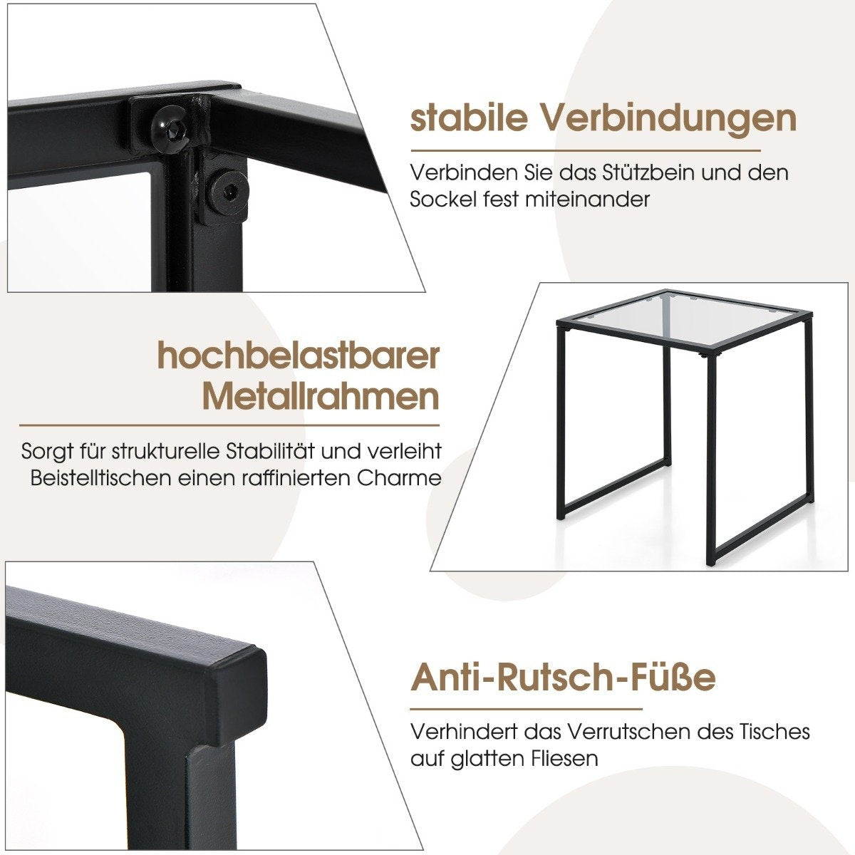 Side table small garden table balcony table with table top made of tempered glass 43 x 43 x 45 cm black