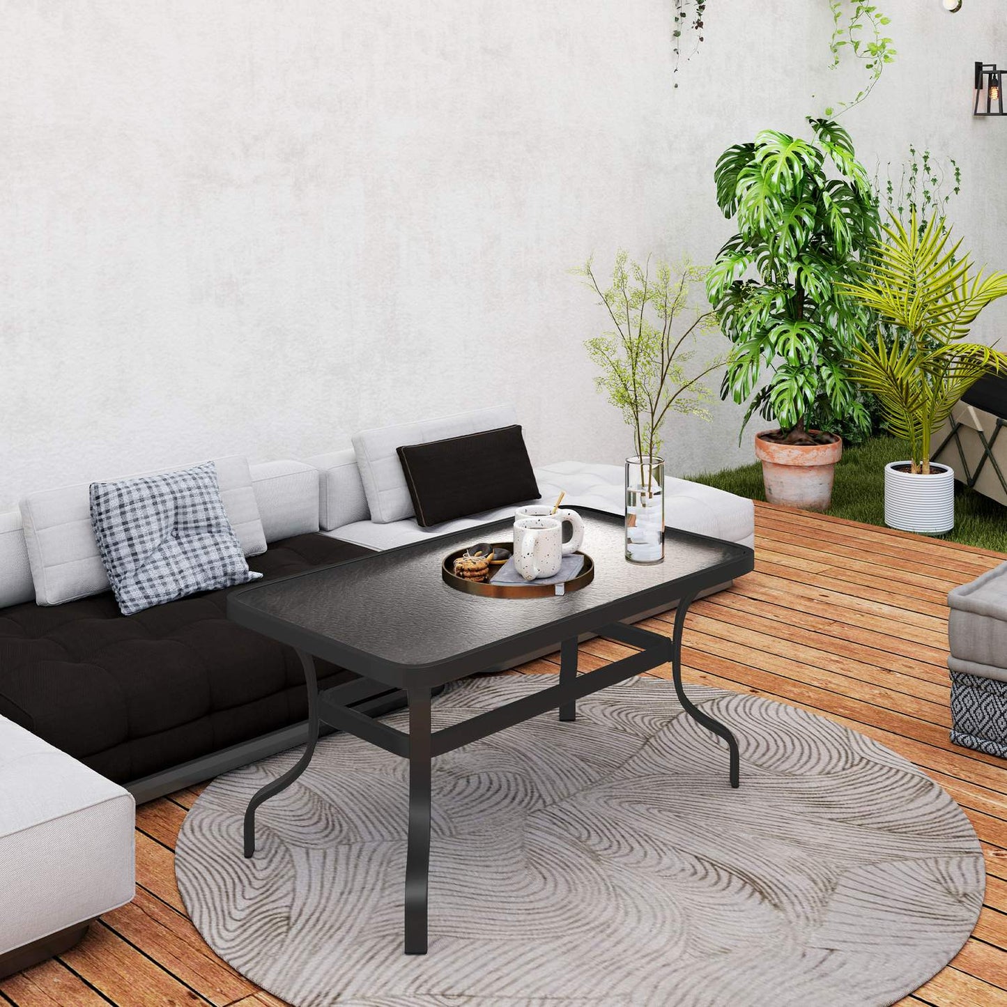 Coffee table in tempered glass, wave design, 95x55 cm, black