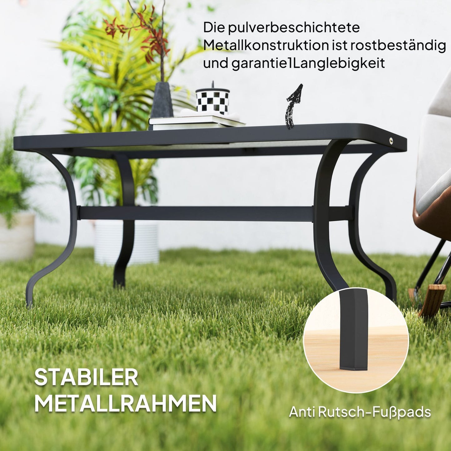 Coffee table in tempered glass, wave design, 95x55 cm, black