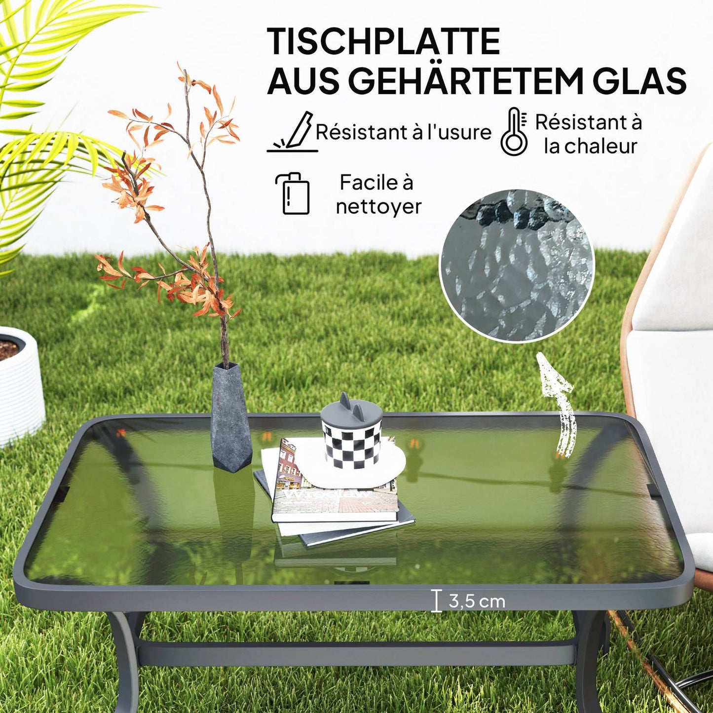 Coffee table in tempered glass, wave design, 95x55 cm, black