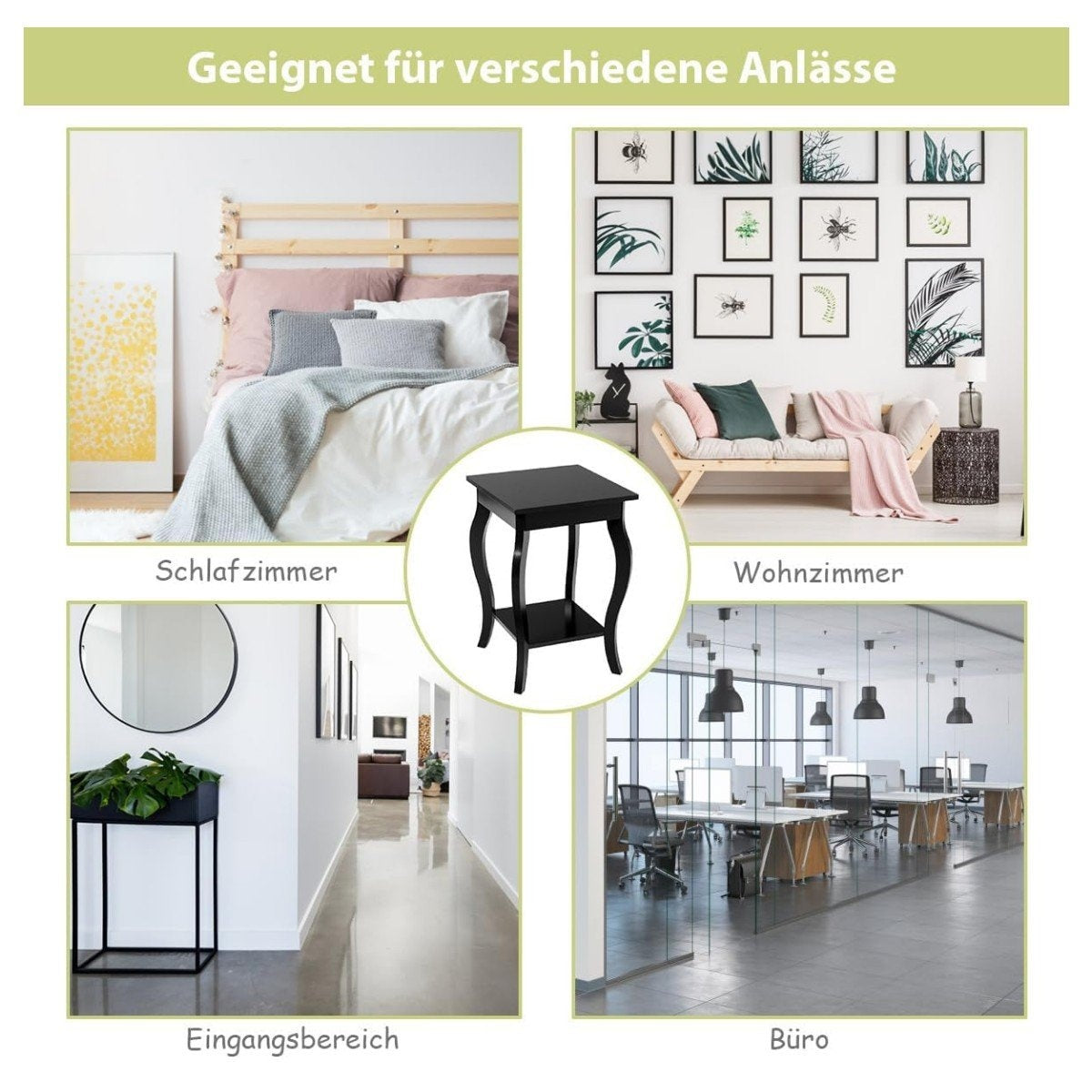 Side table with shelf with curved legs, sofa table, coffee table, 40 x 40 x 60 cm, black